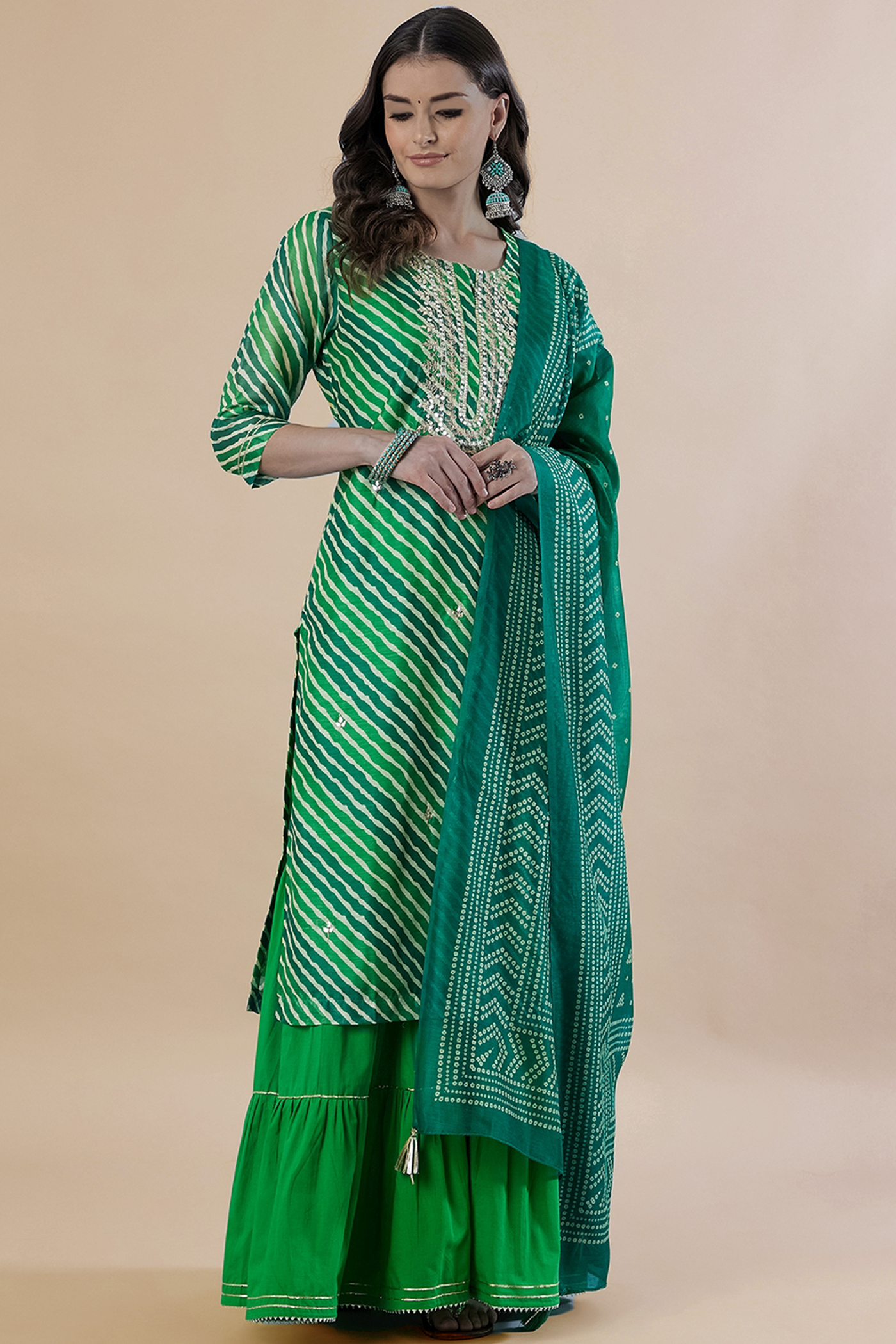 Green Chanderi Sharara Suit Set