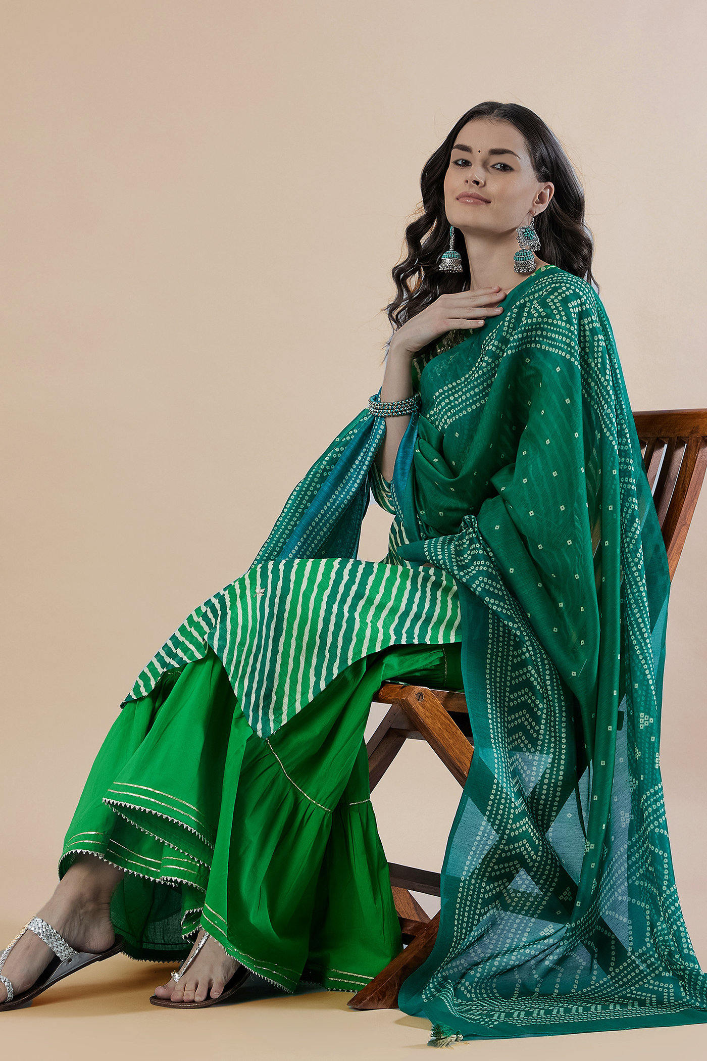 Green Chanderi Sharara Suit Set