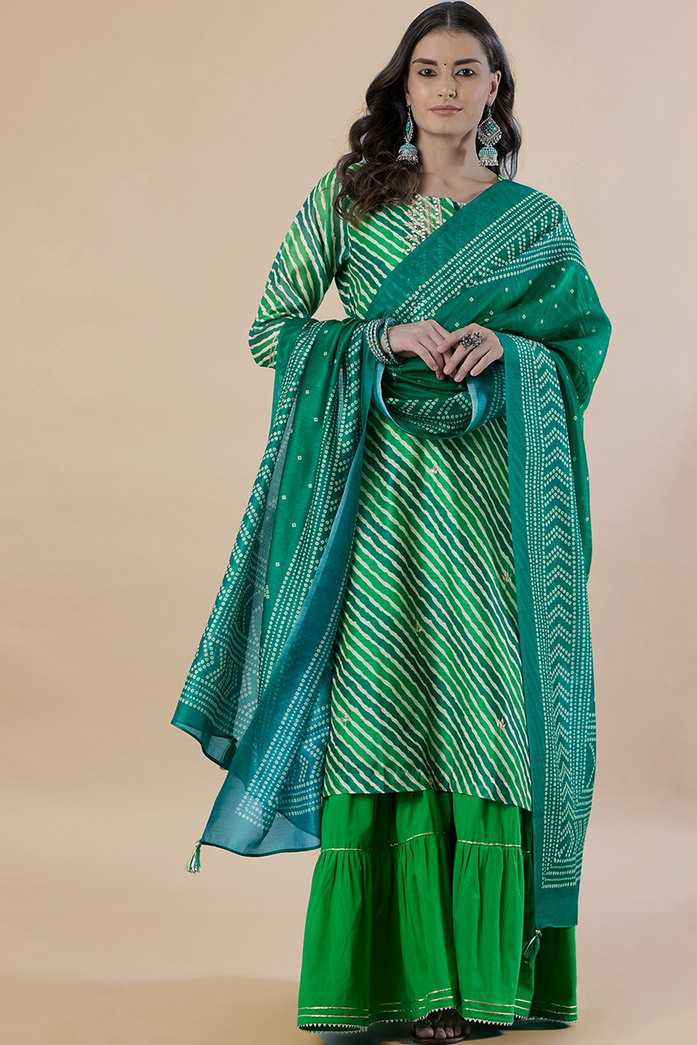 Green Chanderi Sharara Suit Set