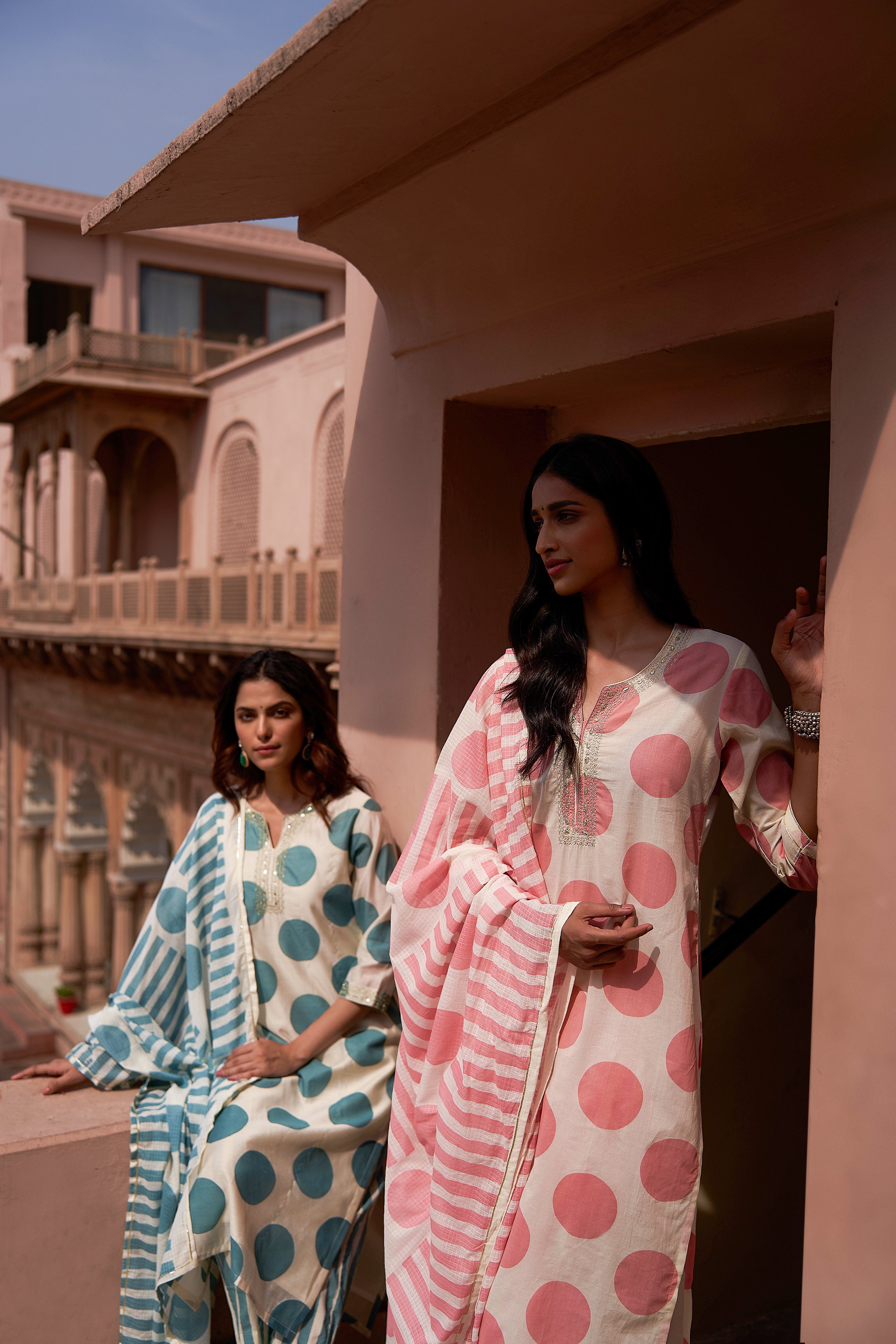 Pastel Pink Polka Dots Suit Set | HER-201