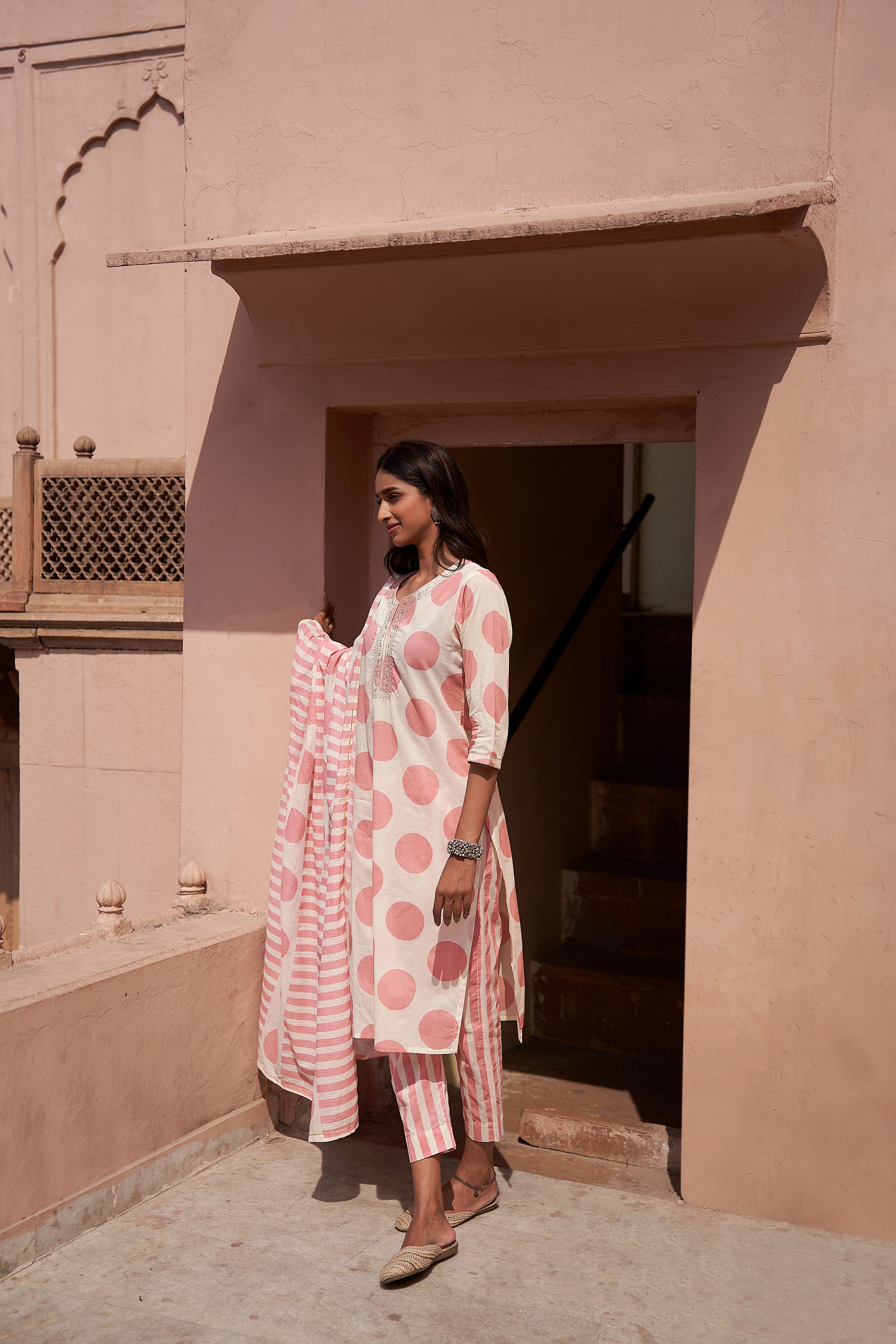 Pastel Pink Polka Dots Suit Set | HER-201