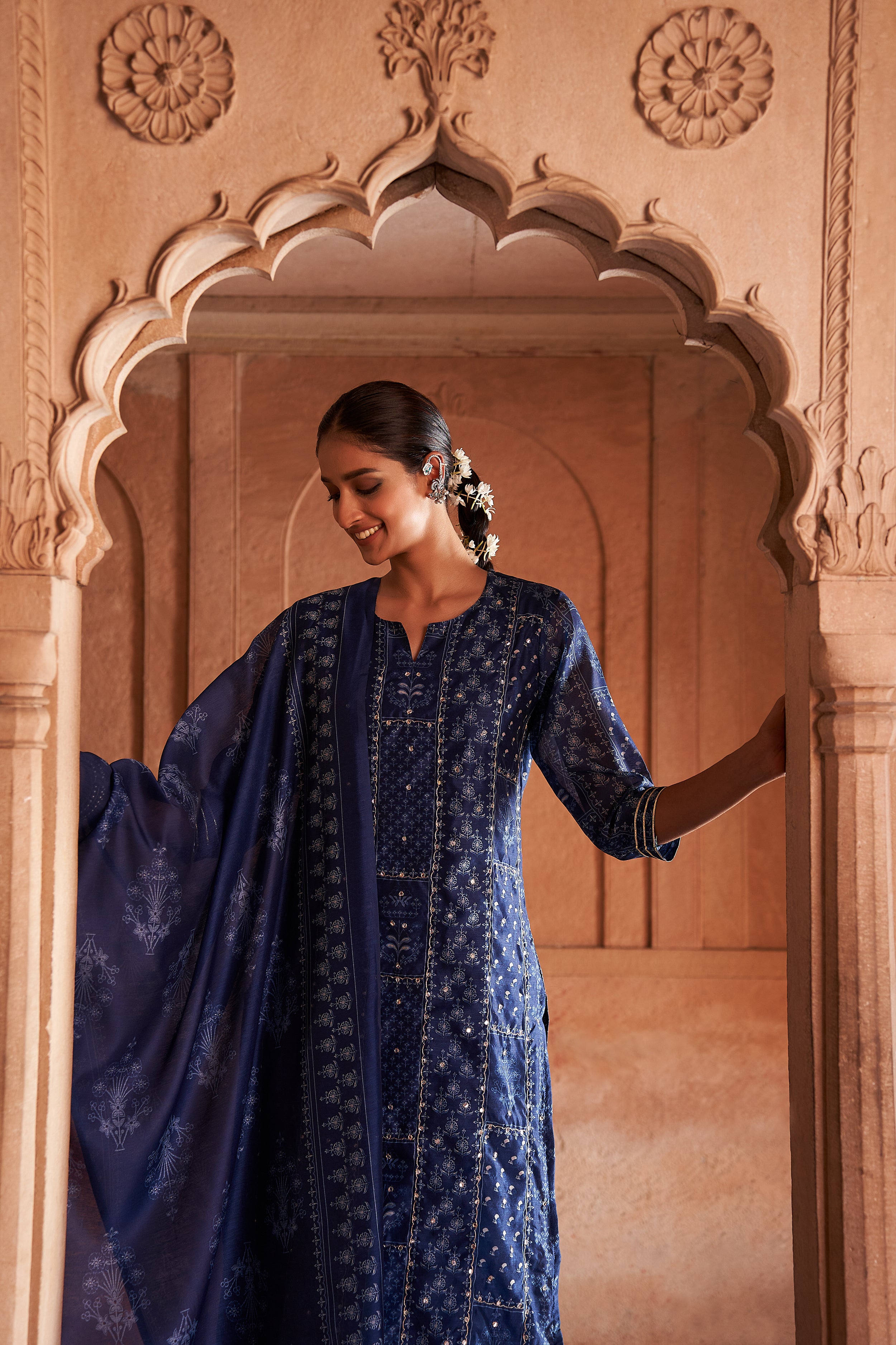 Blue Chanderi Suit Set | HER-181