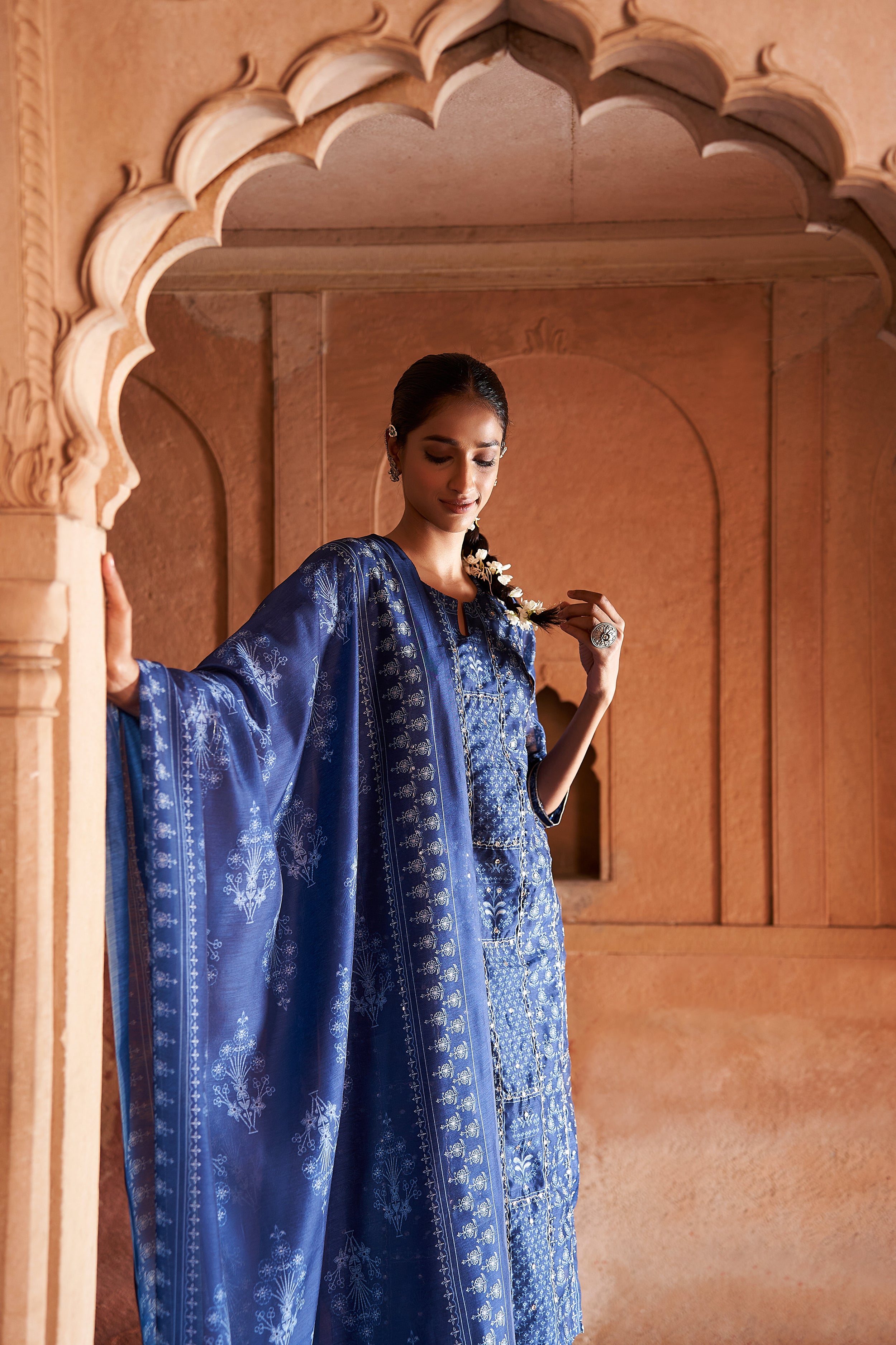 Blue Chanderi Suit Set | HER-181