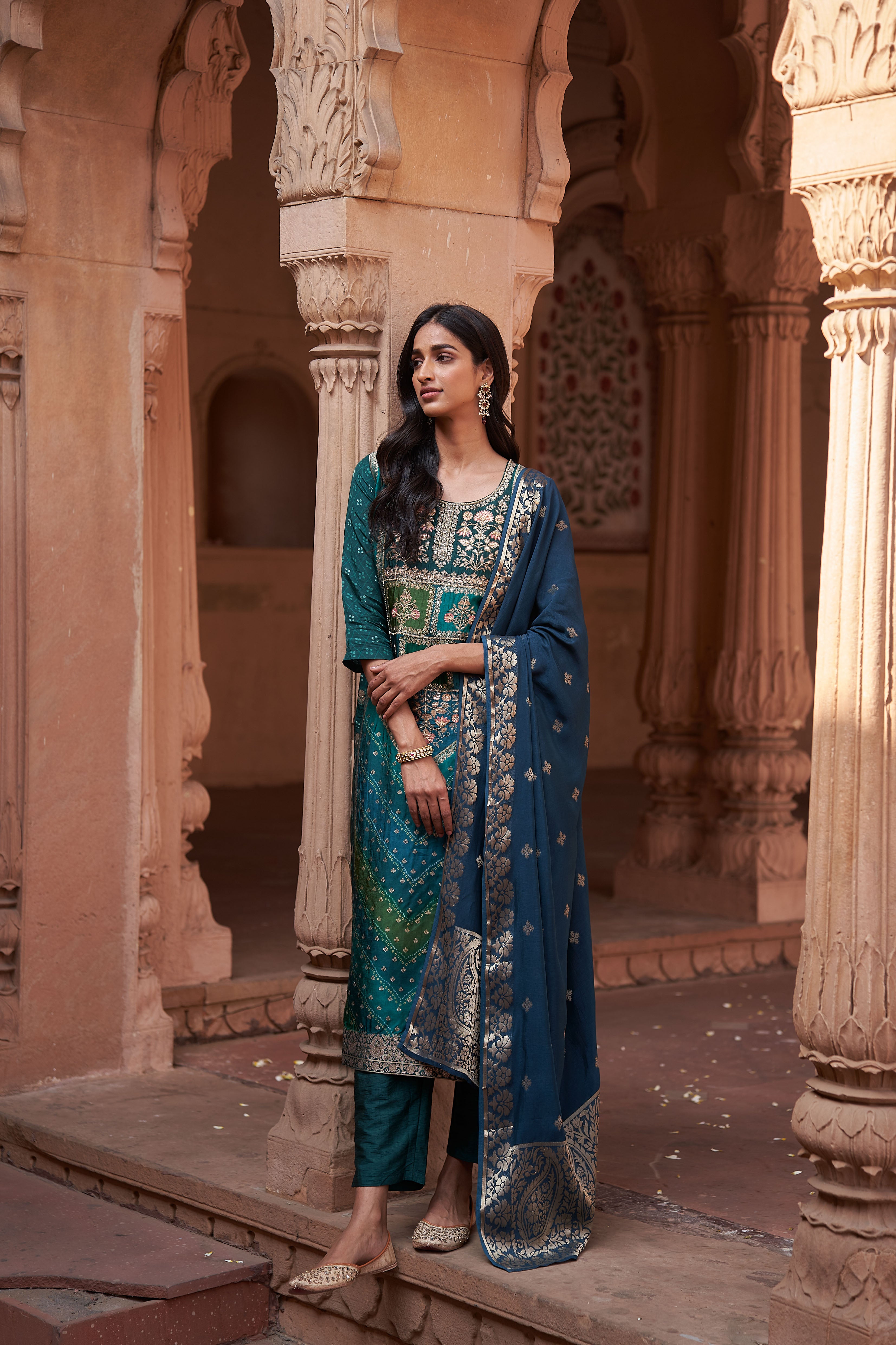 Blue Dola Jacquard Suit Set | HER-166