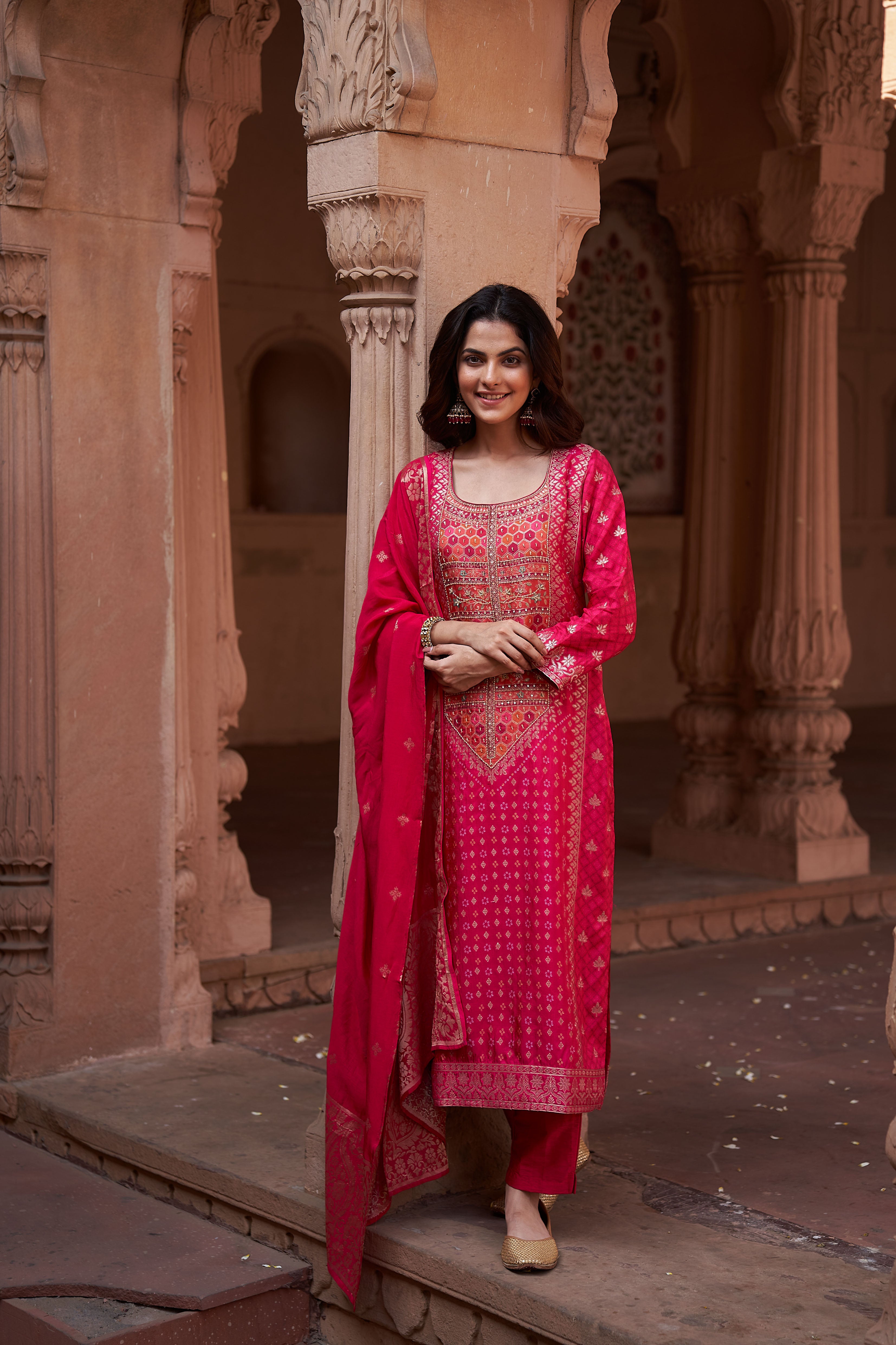 Pink Dola Jacquard Suit Set | HER-167