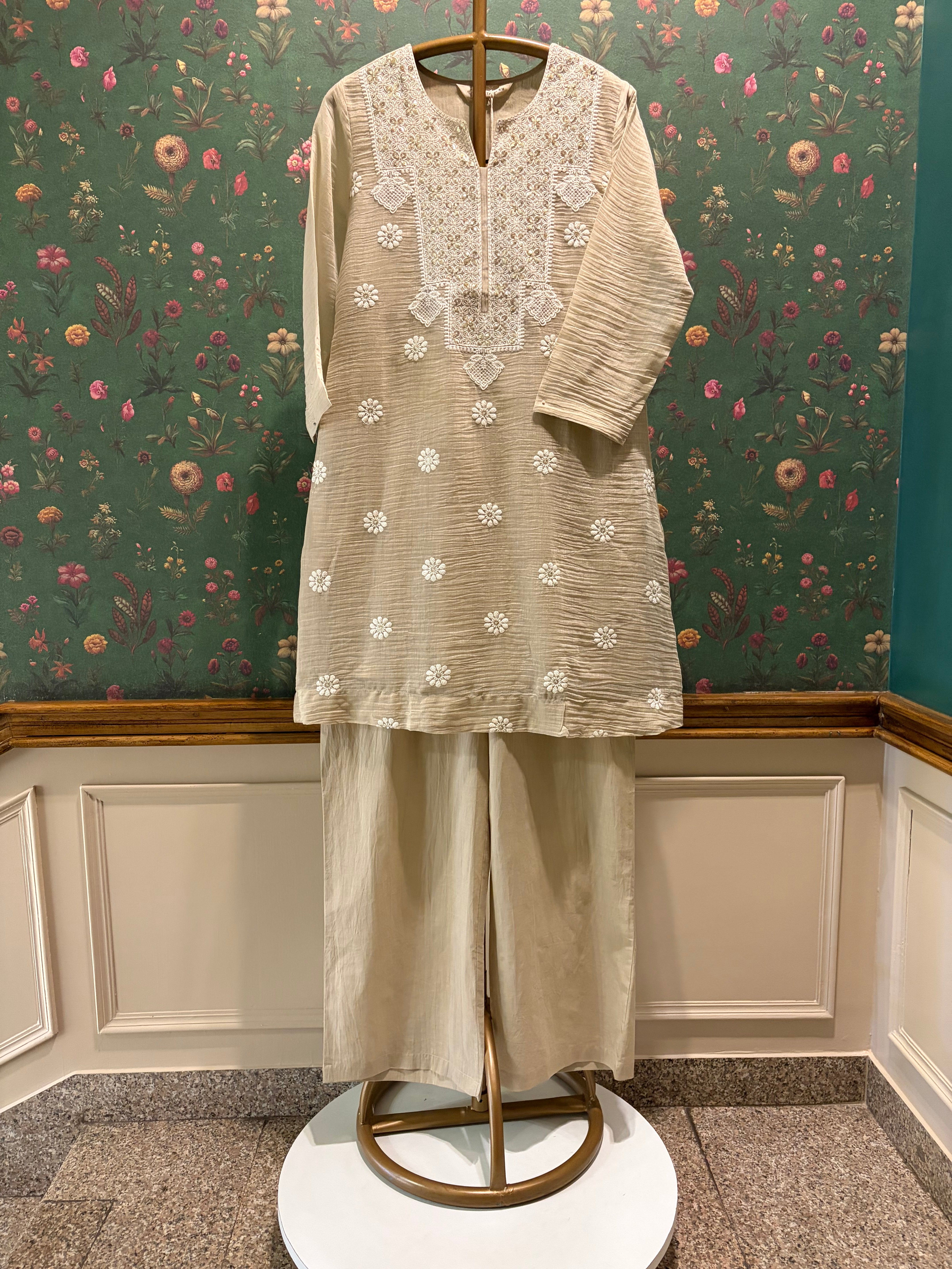 Sand Beige Embroidered Kurta/Co-ord Set | HER-779