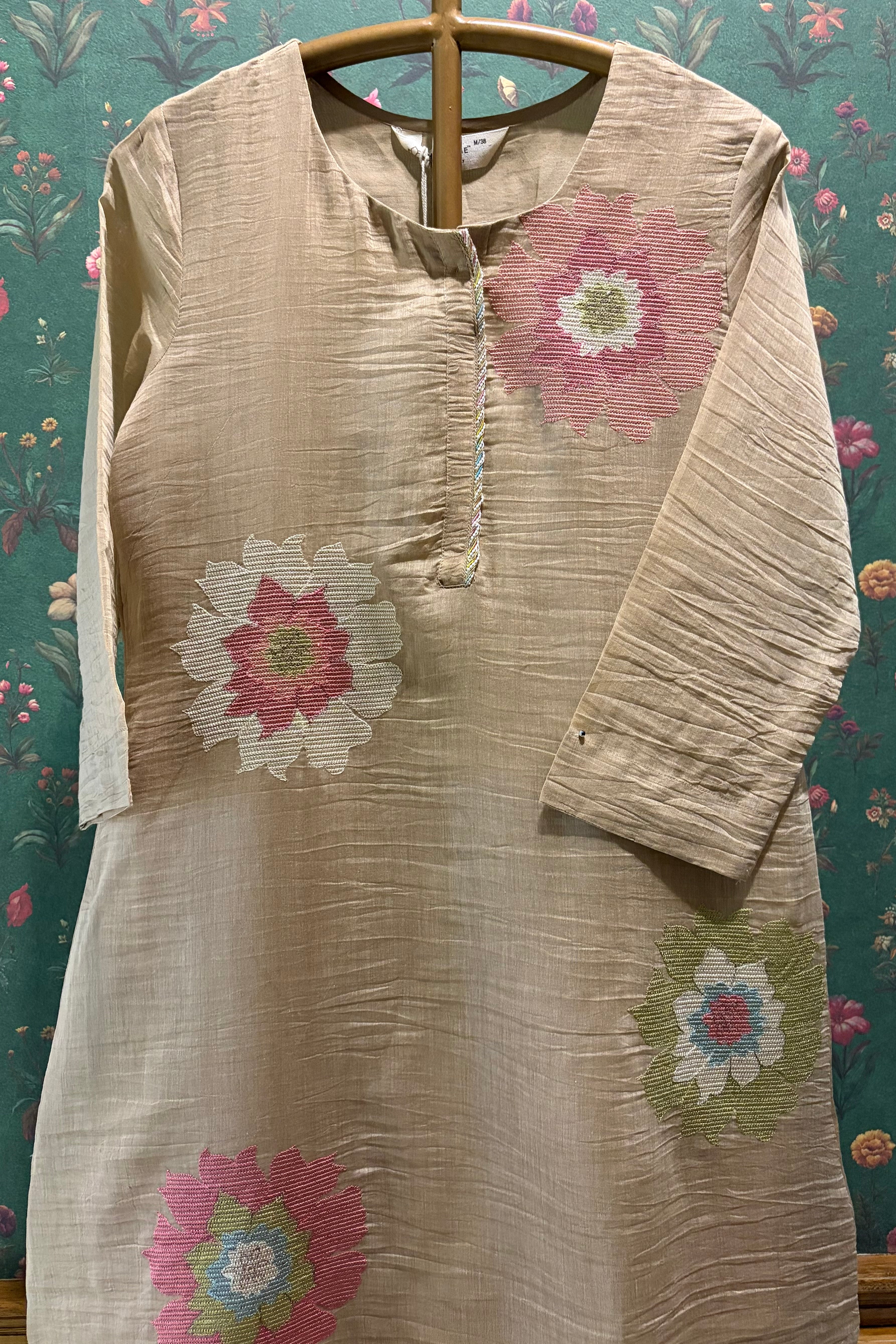 Blush Meadow Handcrafted Co-ord Set, Soft Beige | HER-623