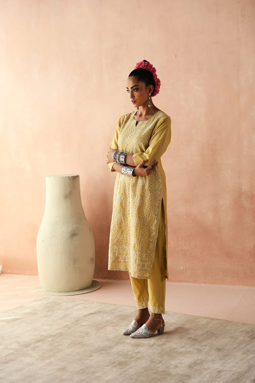 Yellow Chikankari Kurta/Co-ord Set | HER-258