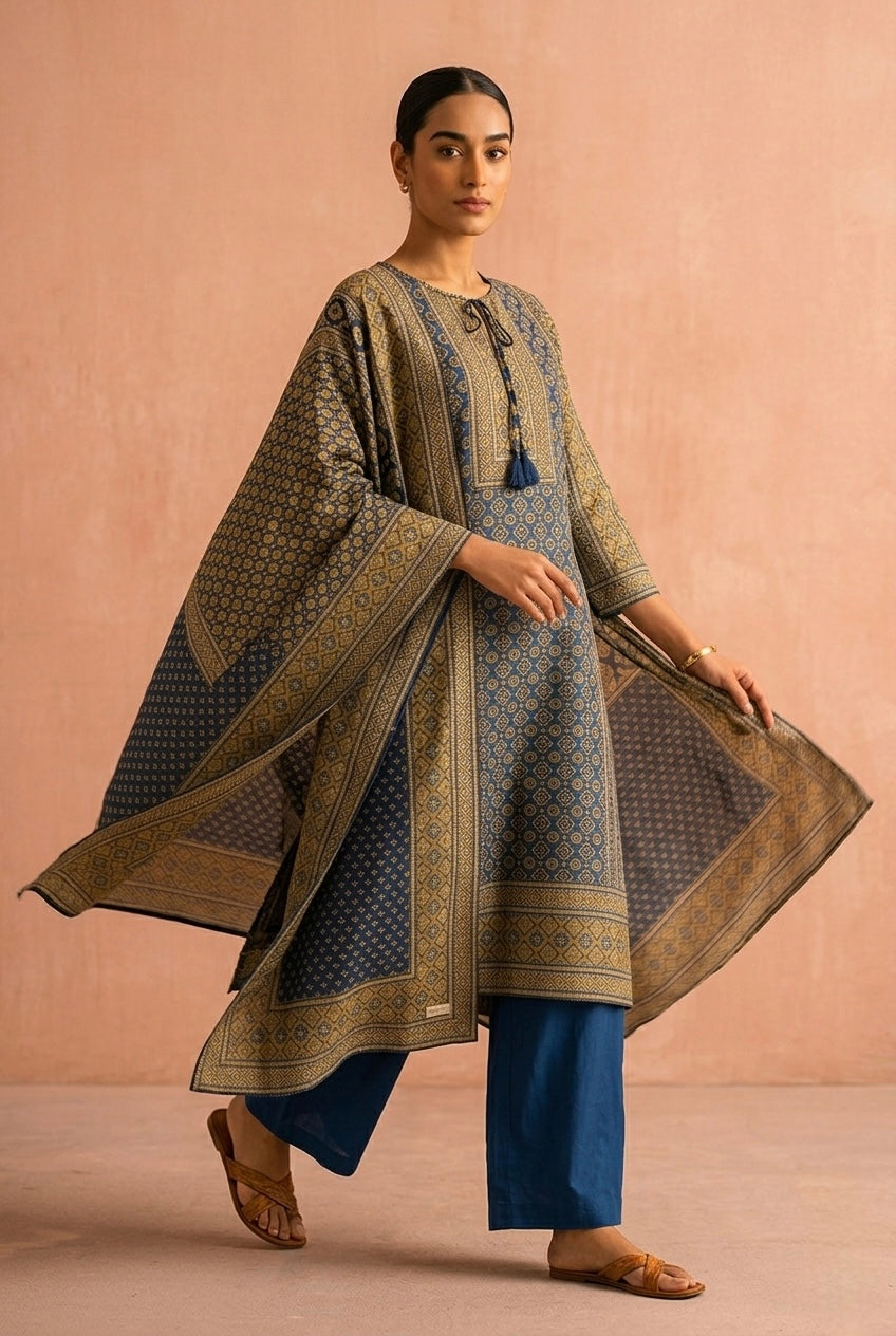 Blue Ajrakh Pure Crepe Suit Set | HER-634