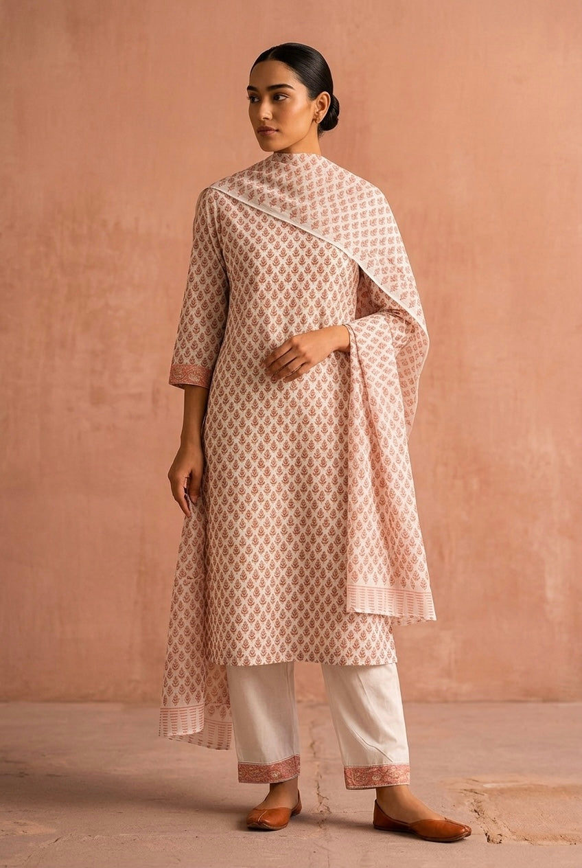 Pink Straight Fit Cotton Suit Set | HER-468