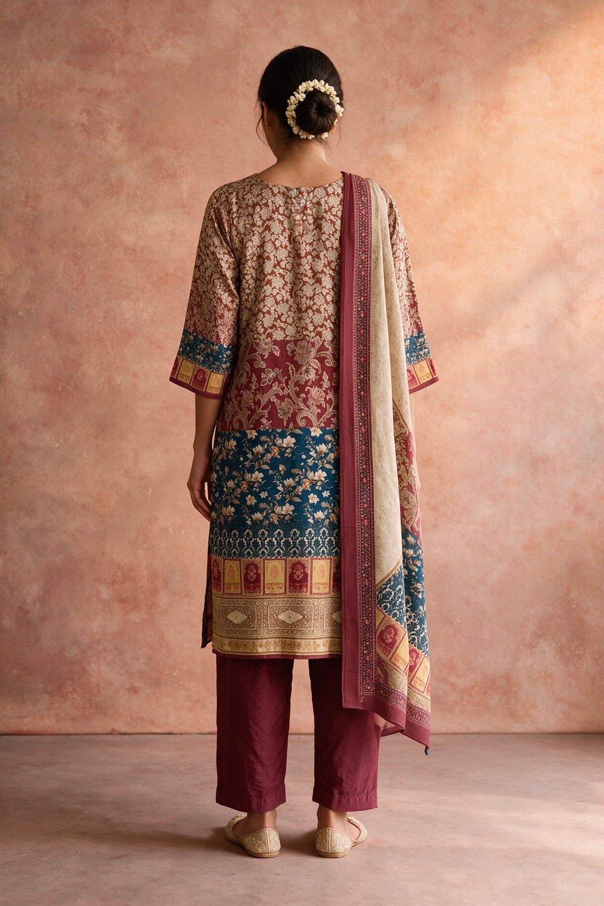 Maroon Printed Soft Silk Suit Set