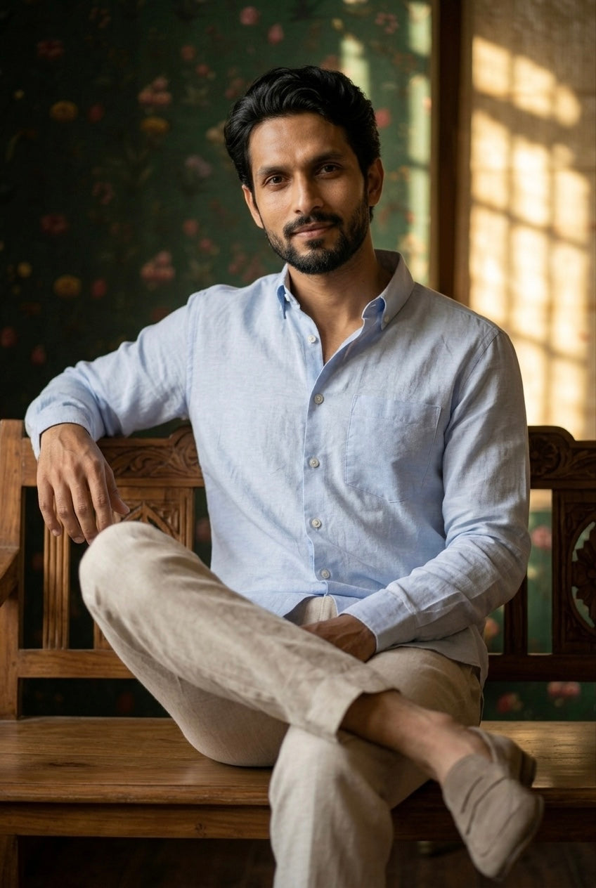 Pastel Blue Men’s Pure Linen Full Sleeves Shirt