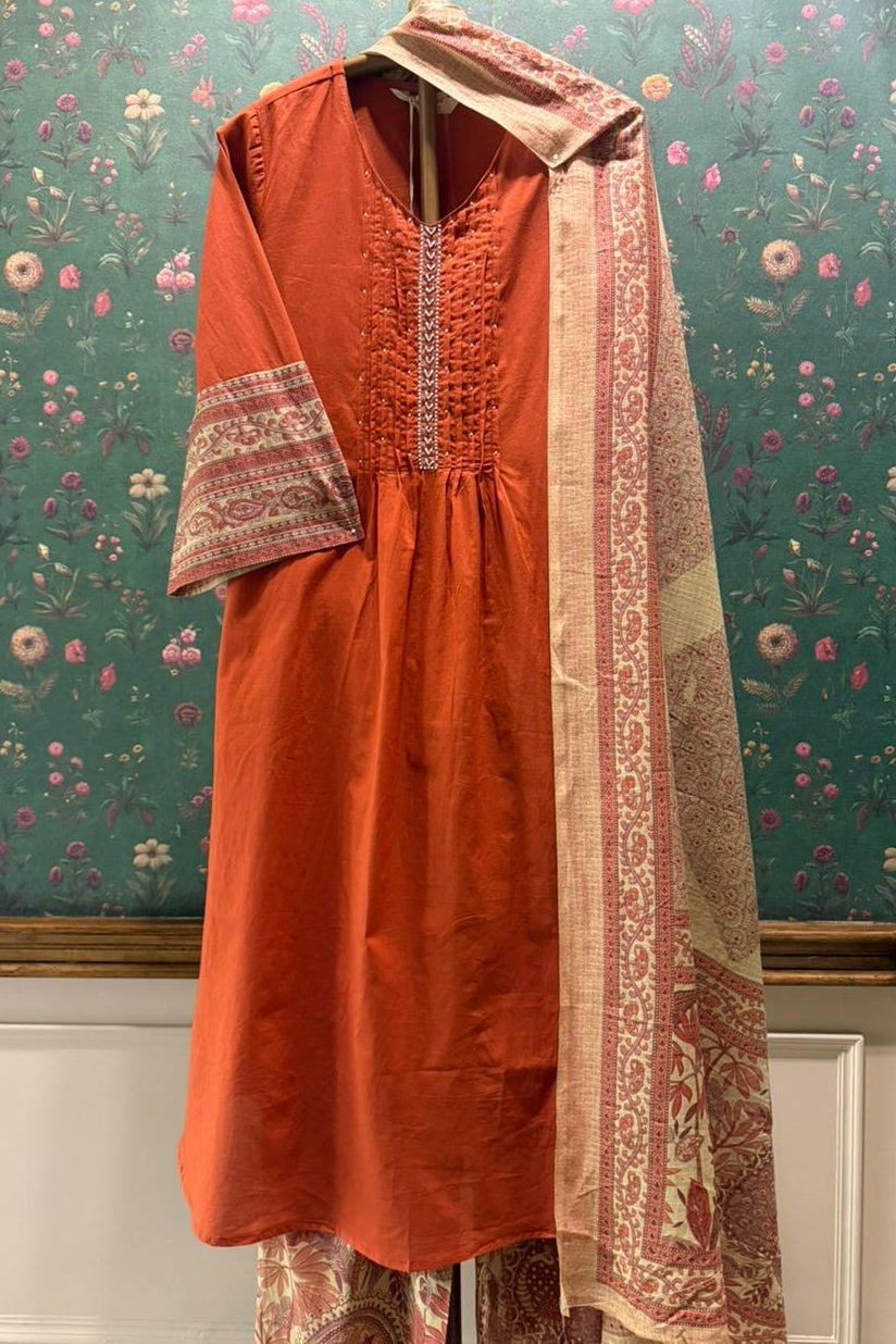 Rust Orange A-Line Cotton Suit Set | HER-693