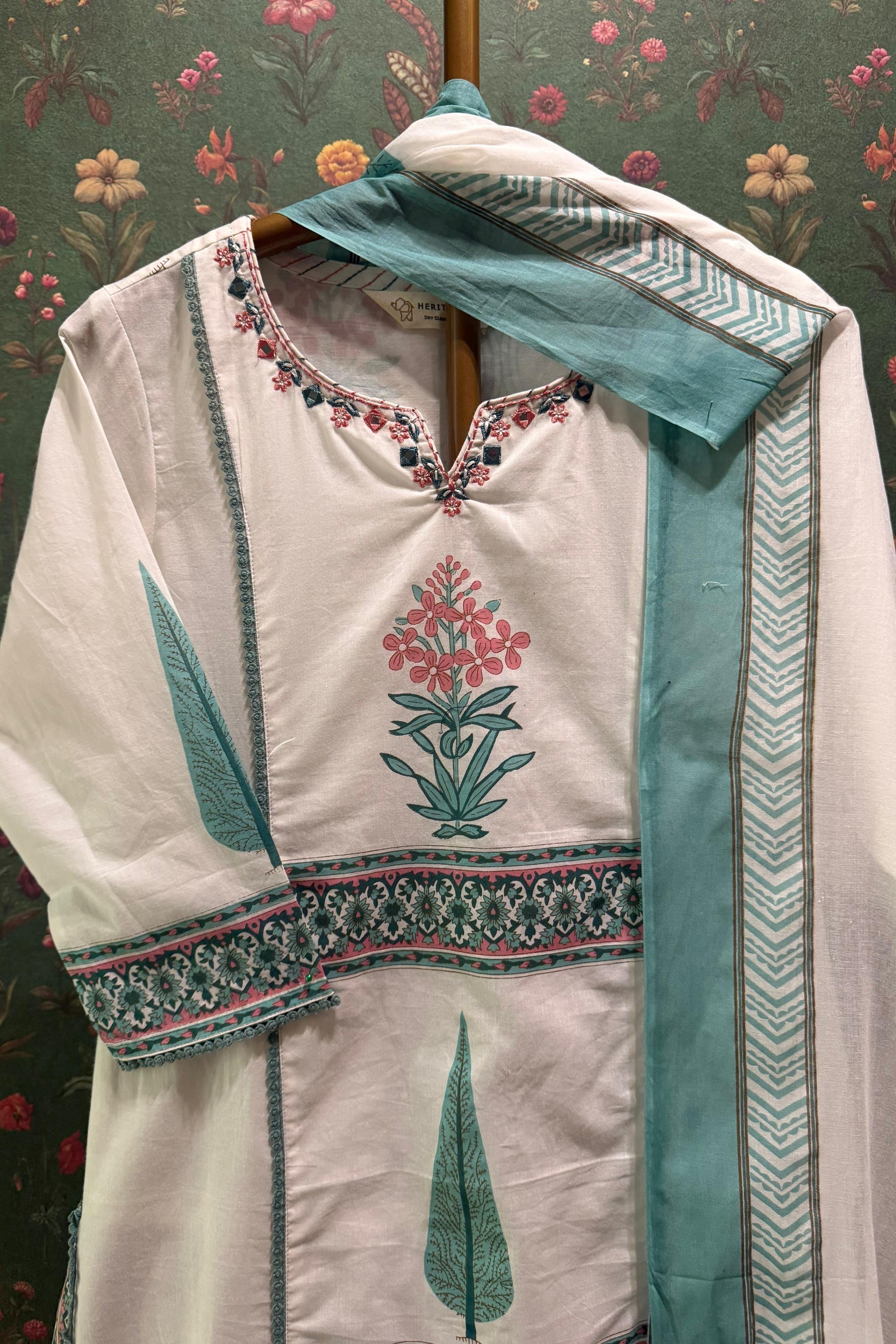 Neelima Blossom Aqua Green Printed Suit Set | HER-750
