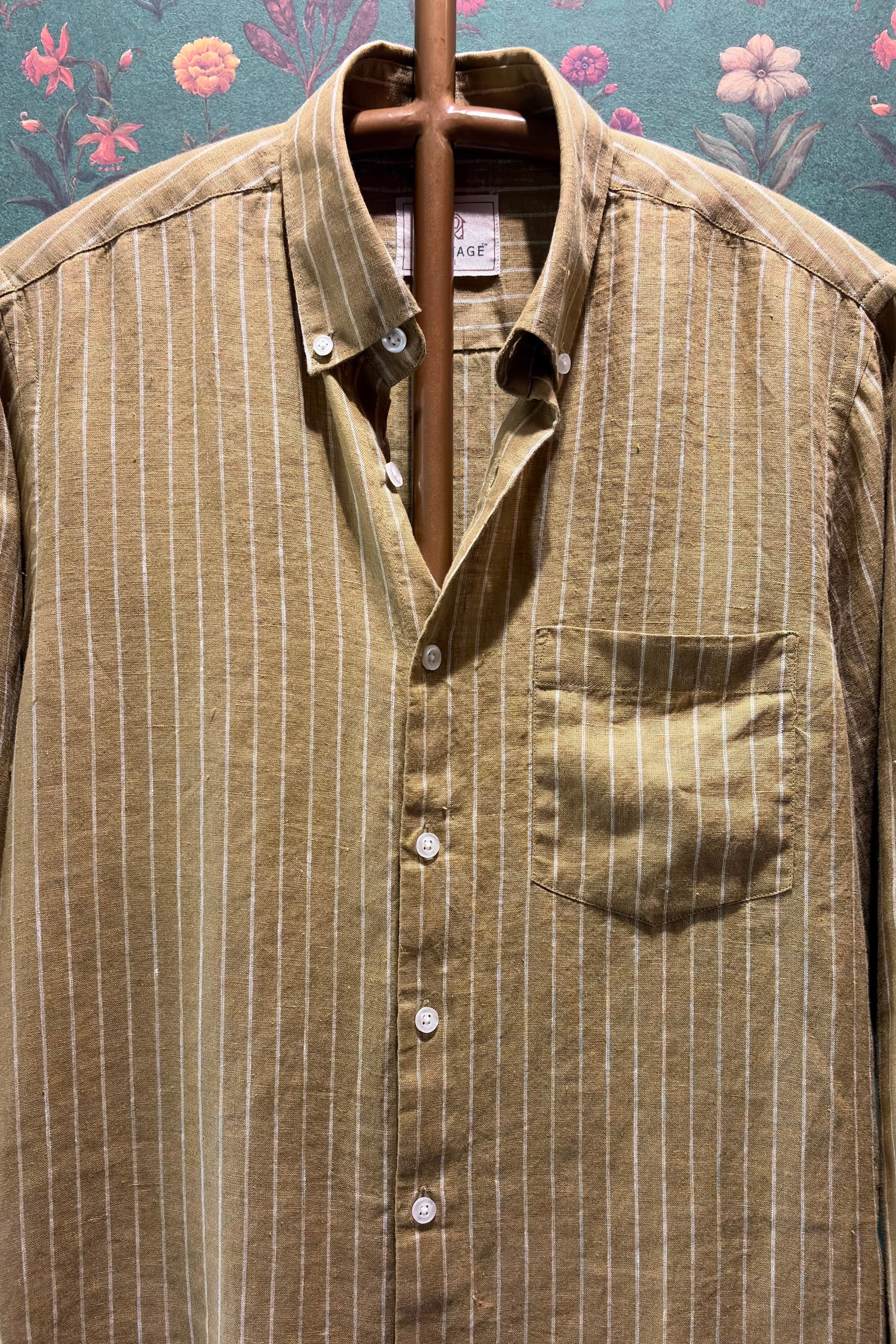 Tan Stripe Men’s Pure Linen Full Sleeves Shirt