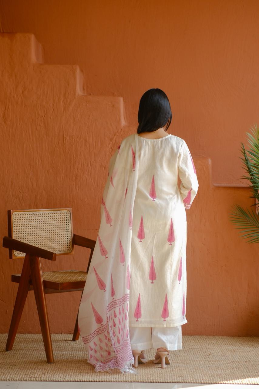 Ivory White Pure Chanderi Suit Set | HER-760
