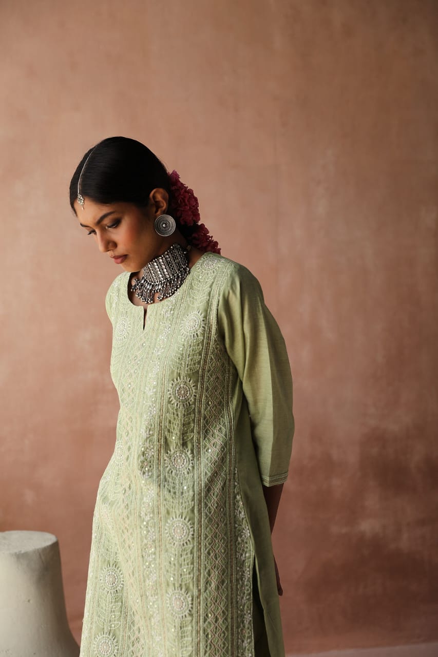 Mint Green Chikankari Kurta Set | HER-258