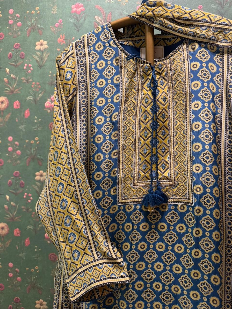 Blue Ajrakh Pure Crepe Suit Set | HER-634