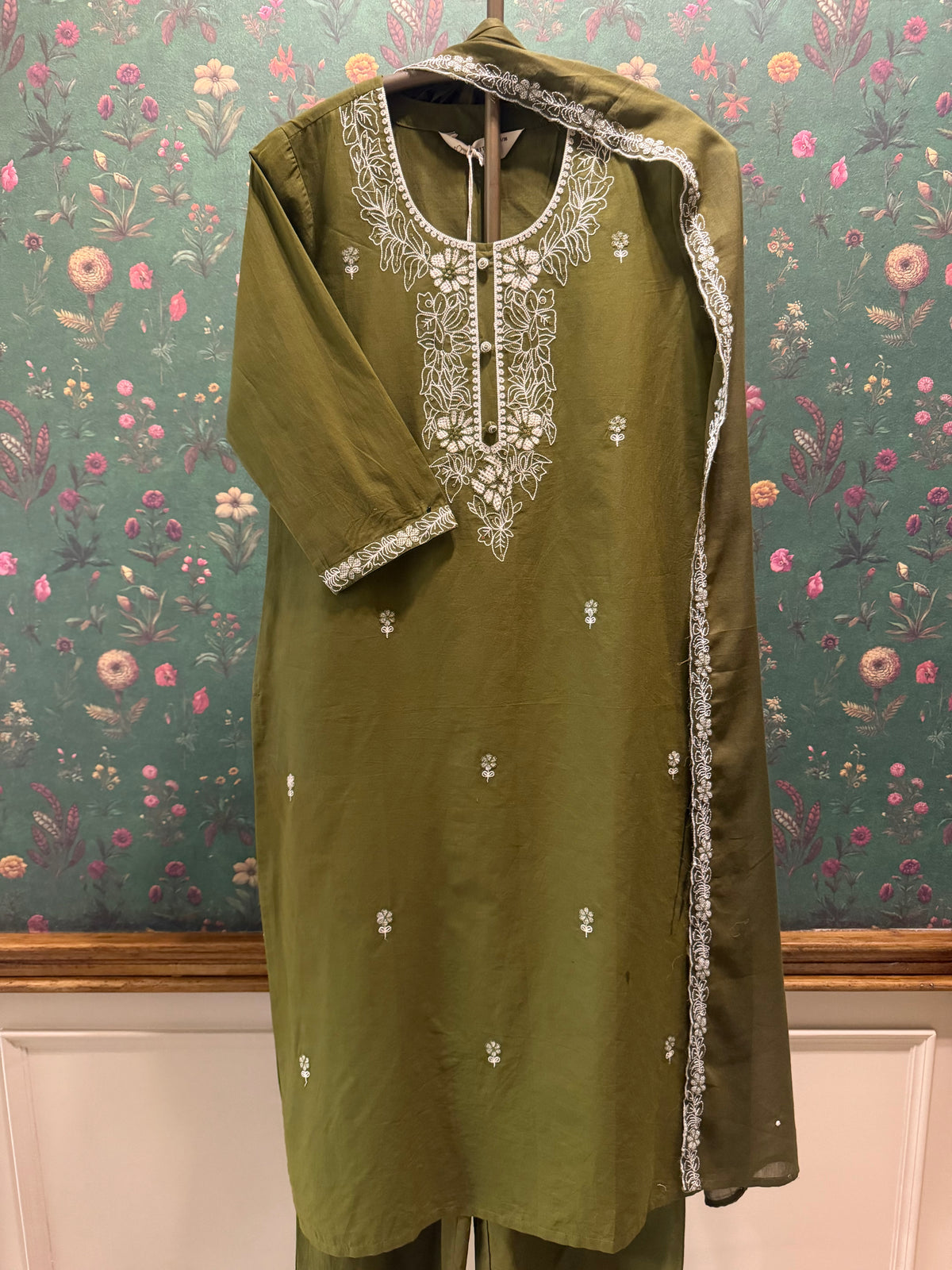 Olive Green Embroidered Cotton Suit Set | HER-686