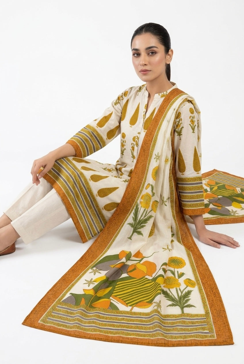 Marigold Mustard Yellow Printed Cotton Suit Set | HER-390