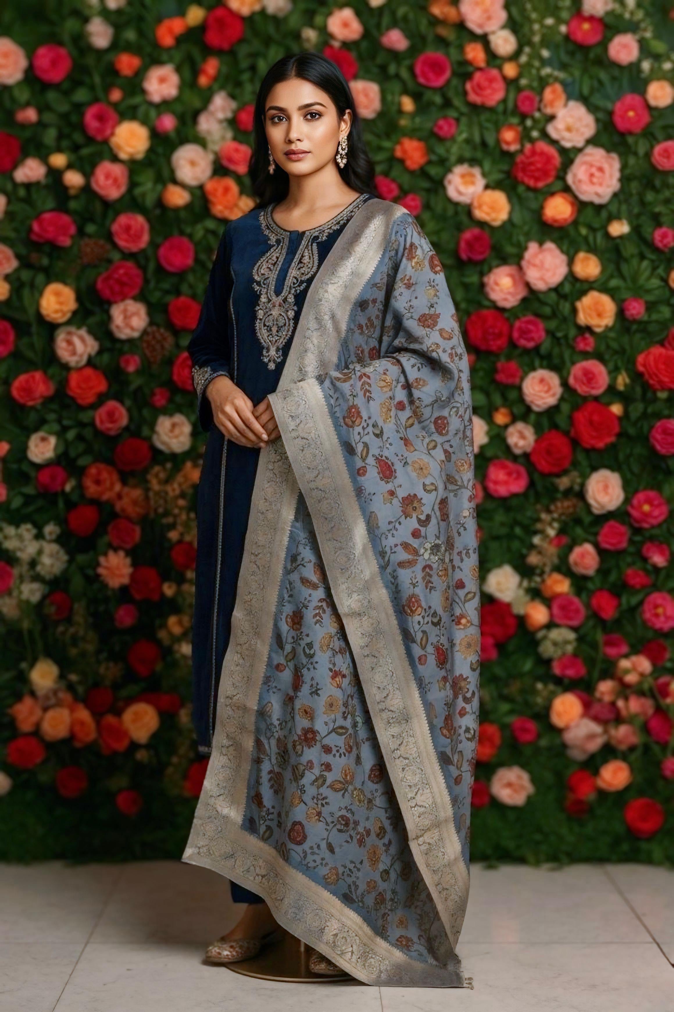 Navy Blue Velvet Suit Set | HER-438