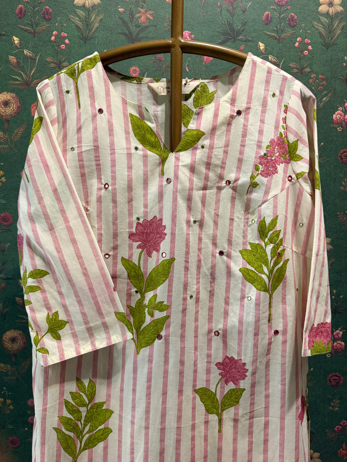 Pink Stripe Floral Kurta Set