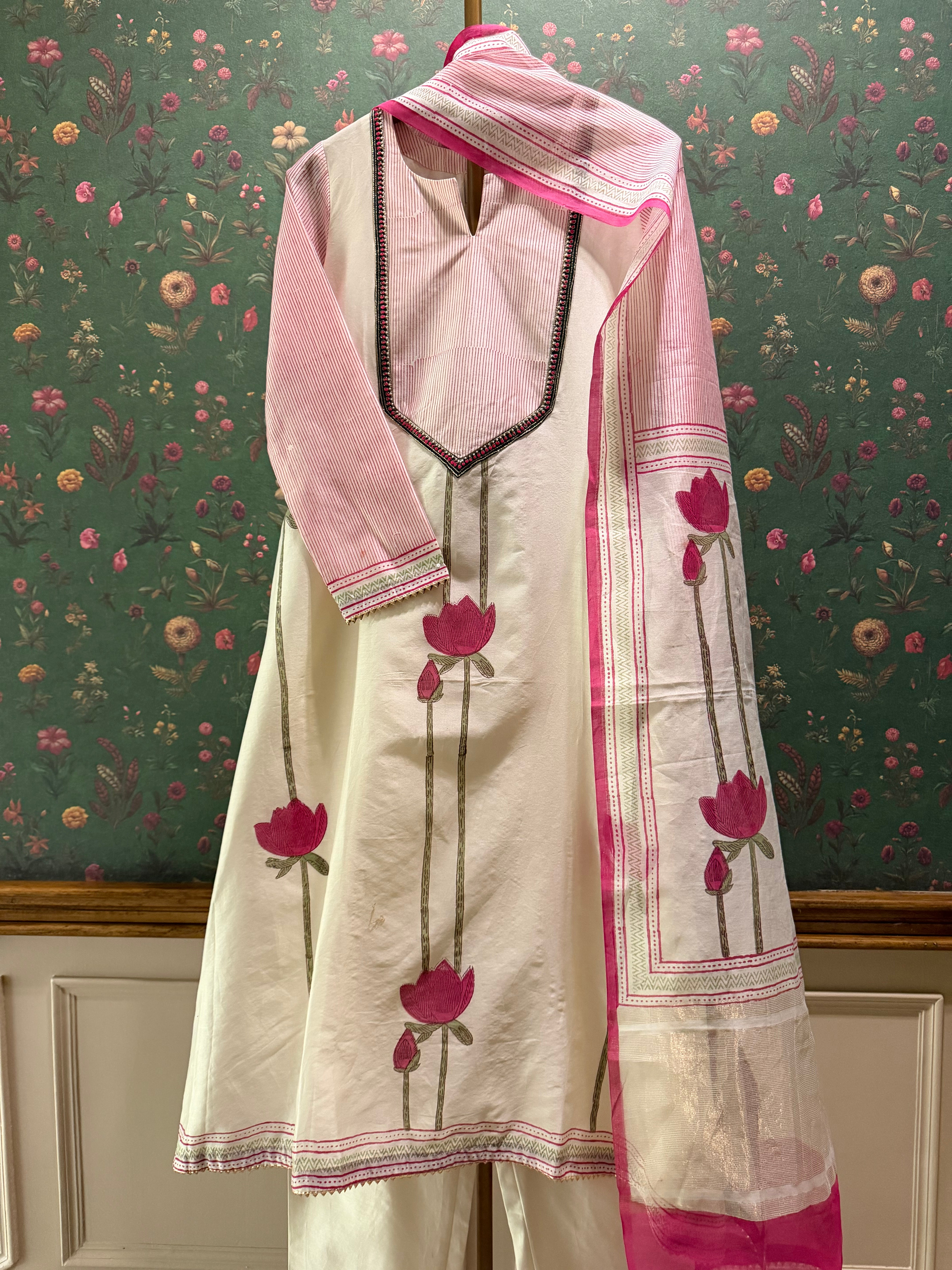 Ivory Lotus Pure Chanderi Suit Set