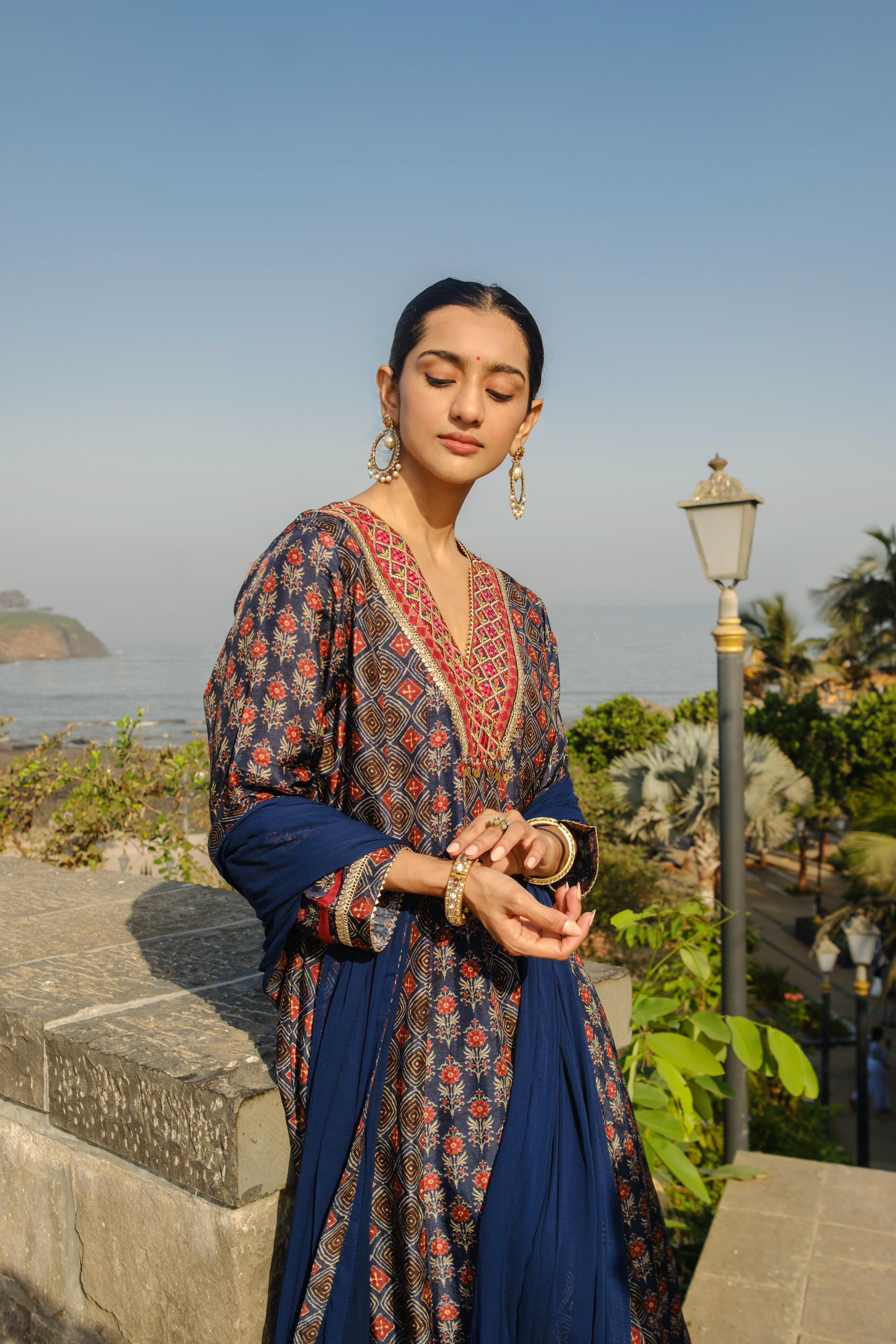 Blue Chanderi Silk A-Line Suit Set | HER-637 x Prachi