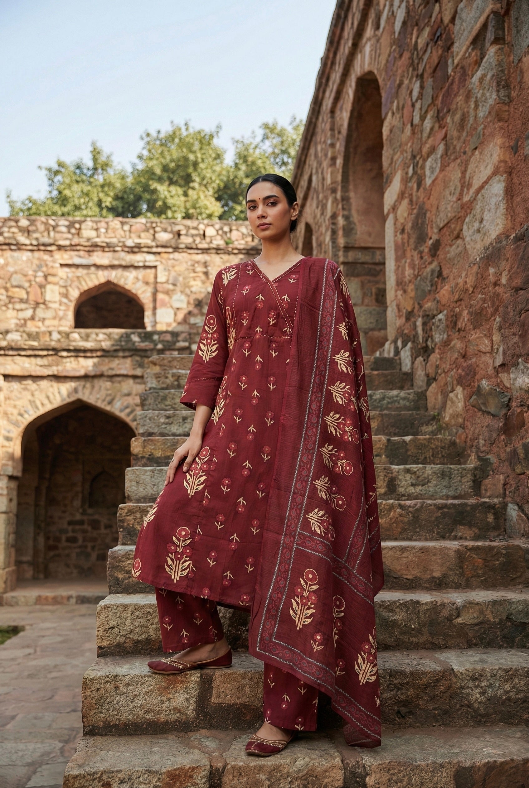 Botanica Rust Handblock Suit Set | HER-676