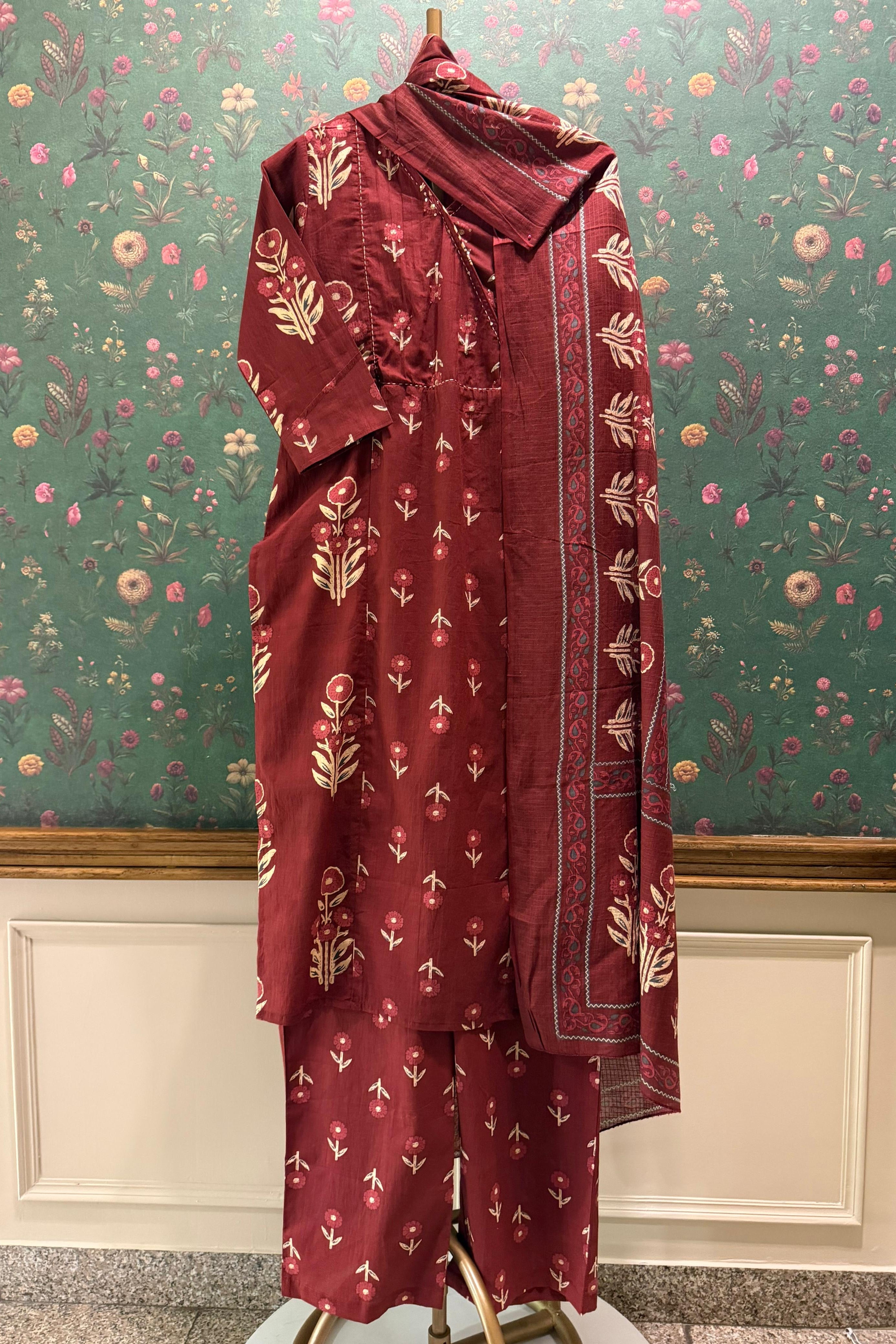 Botanica Rust Handblock Suit Set | HER-676