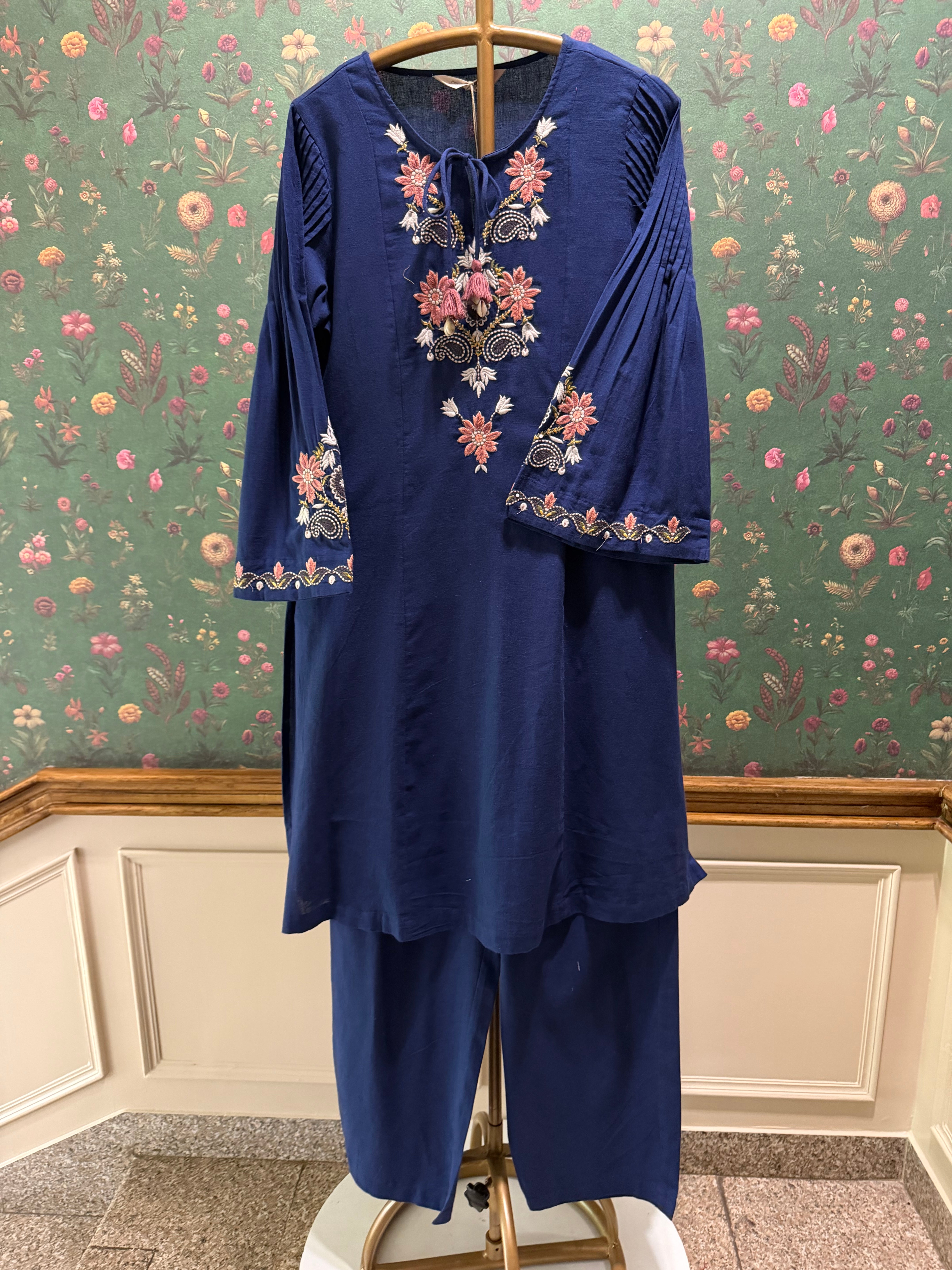 Blue Embroidered A-Line Kurta Set | HER-723