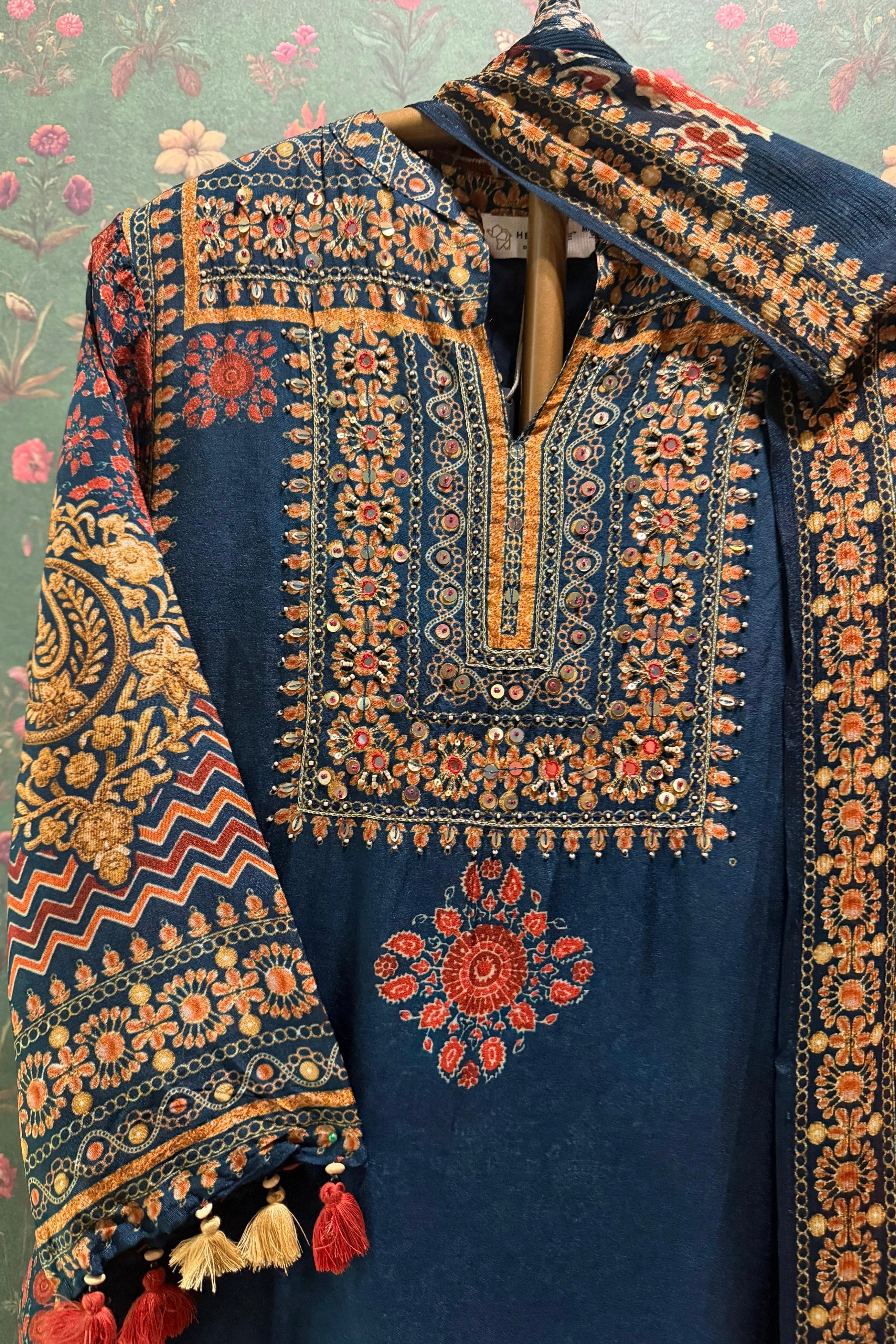 Zarqash Teal Blue Heritage Suit Set | HER-746 BLUE