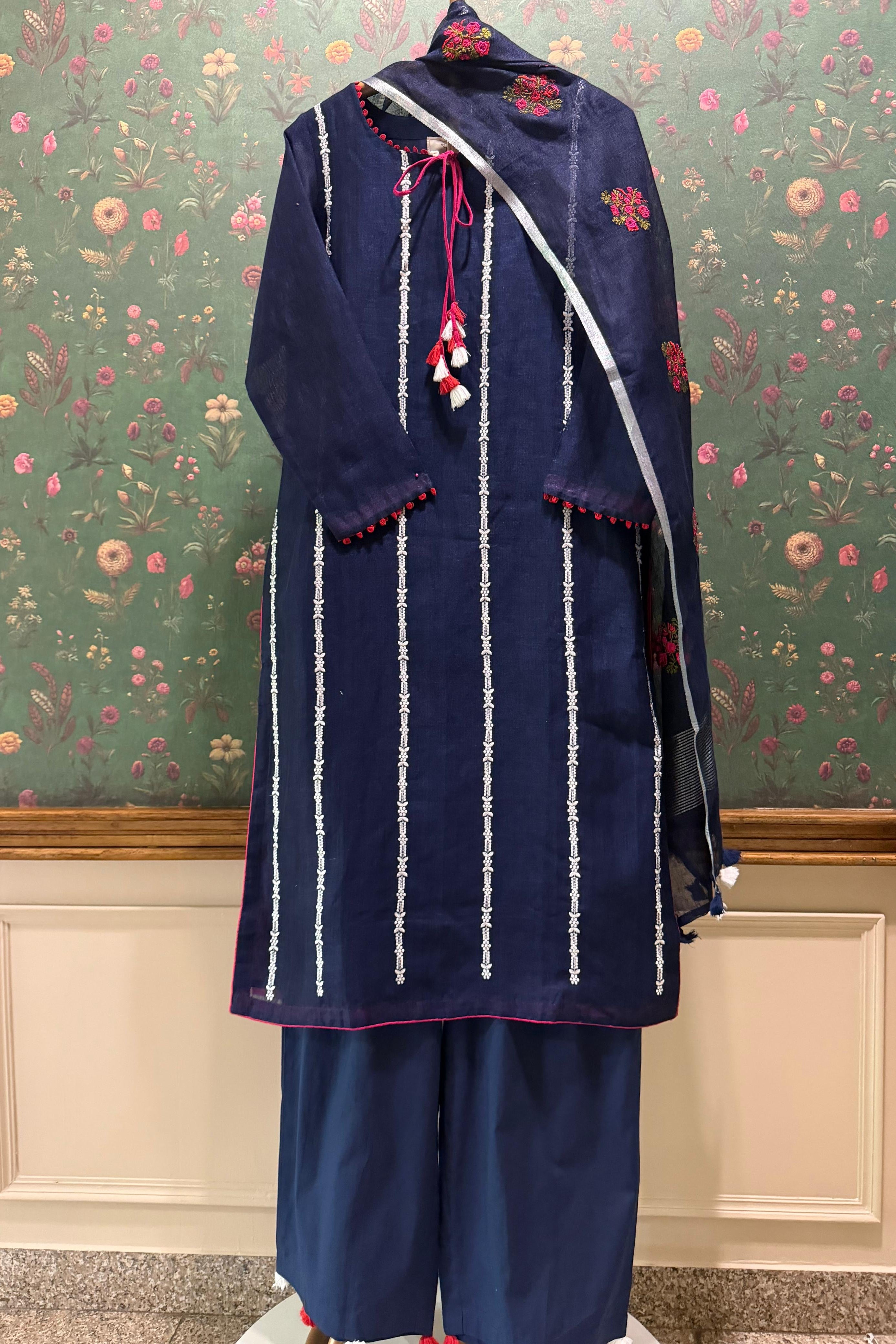 Neel Pushp Embroidered Linen Suit Set | HER-610