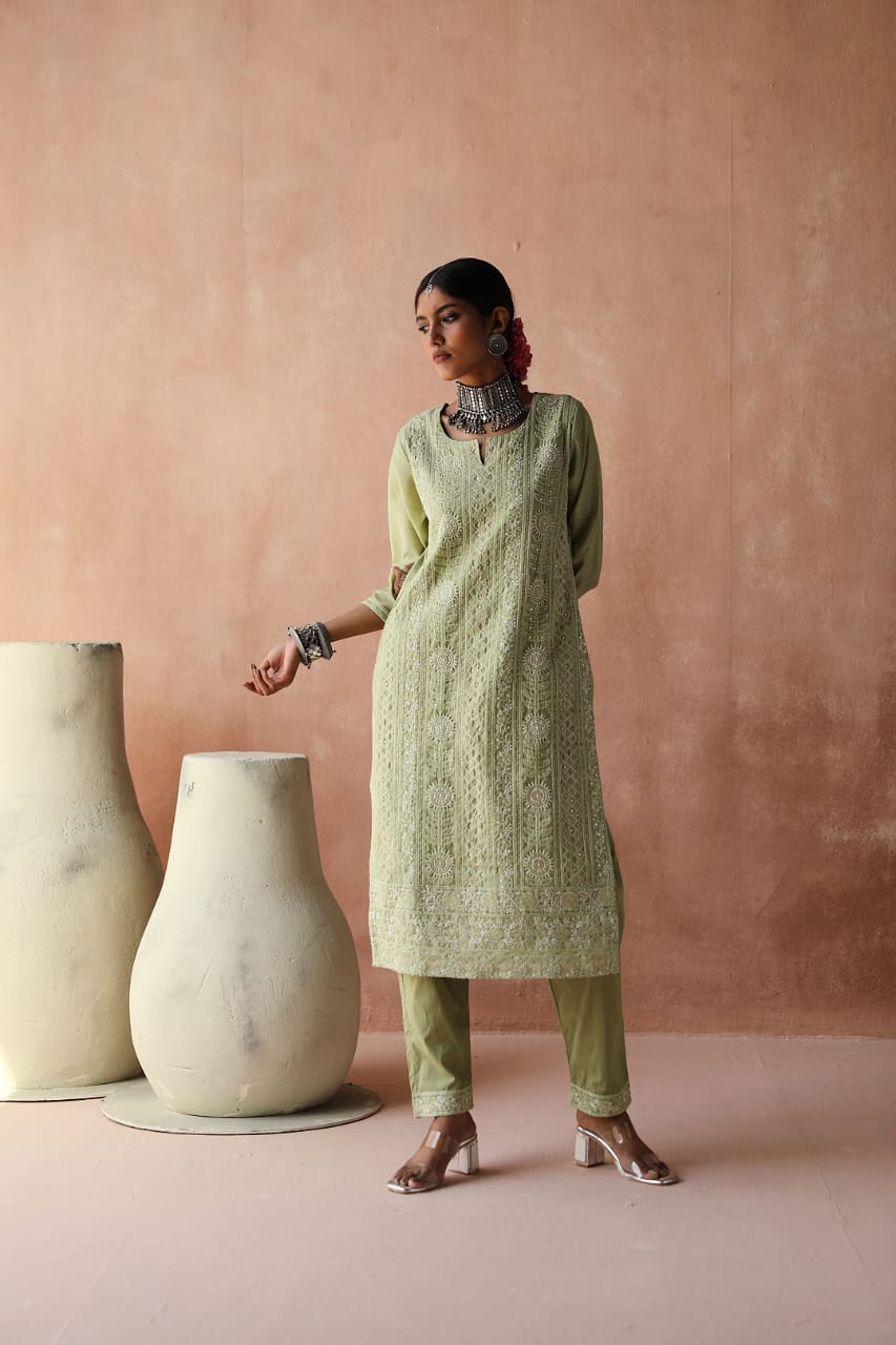 Mint Green Chikankari Kurta Set | HER-258
