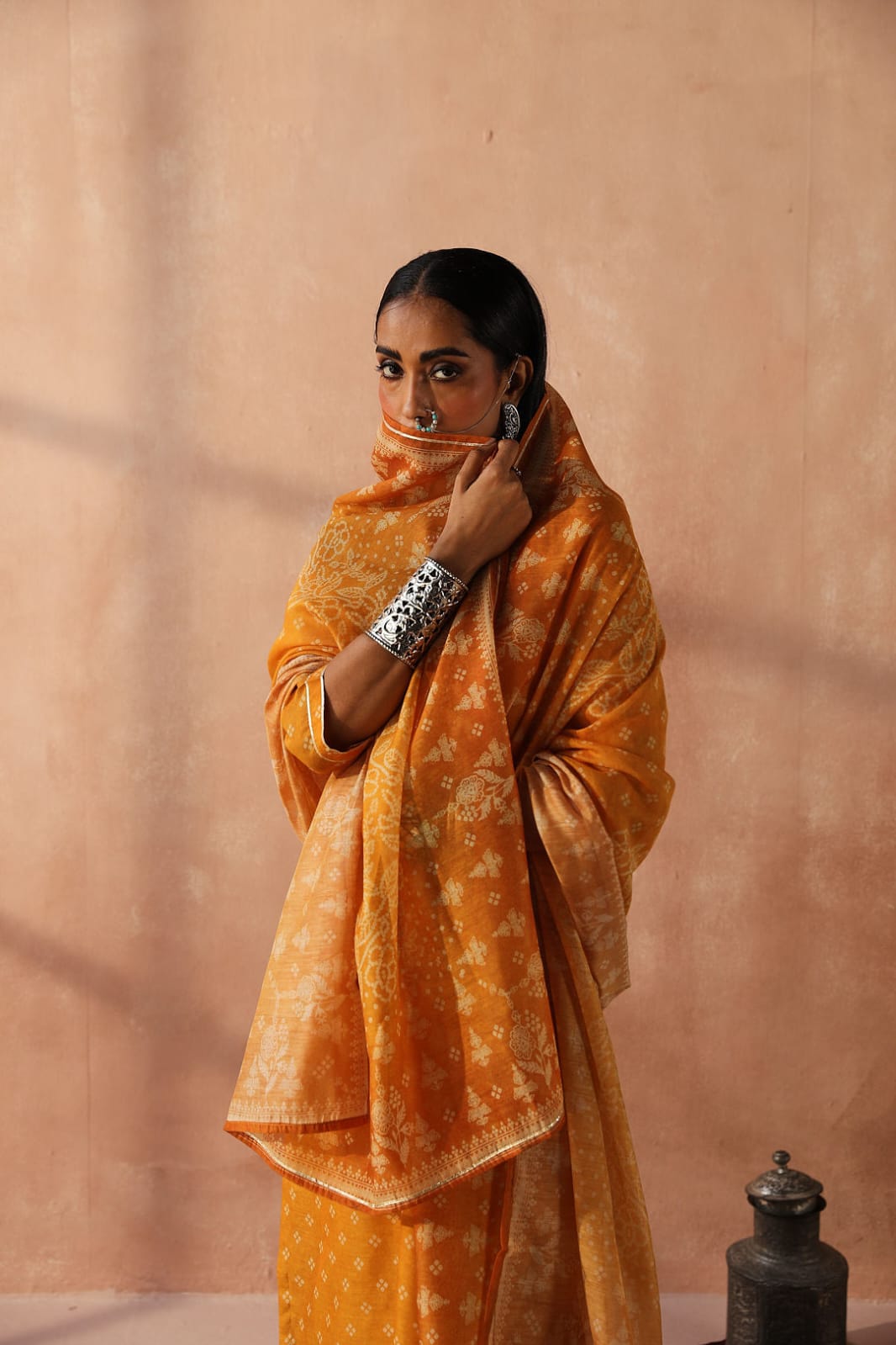 Mustard Yellow Bandhani Chanderi Suit Set