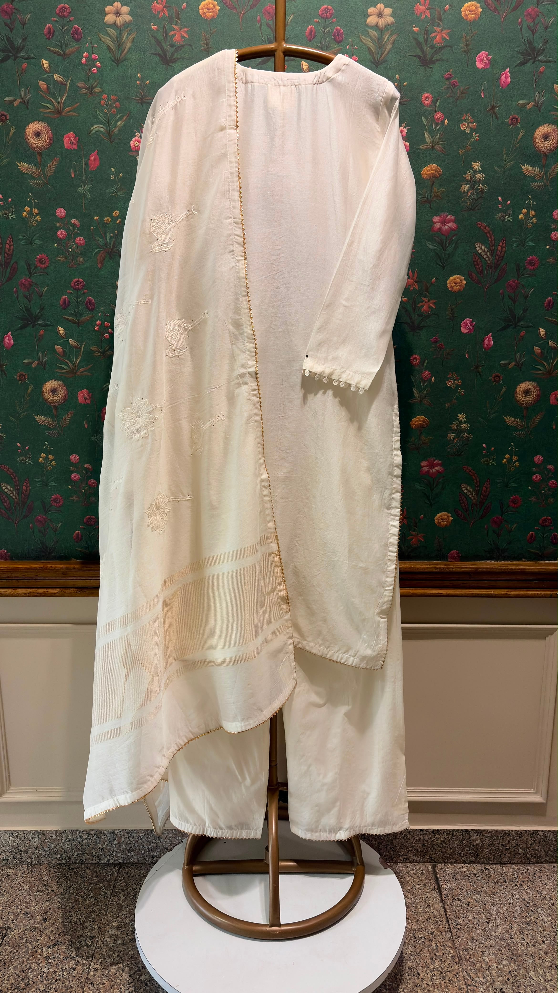 Ivory Floral Crane Embroidered Suit Set