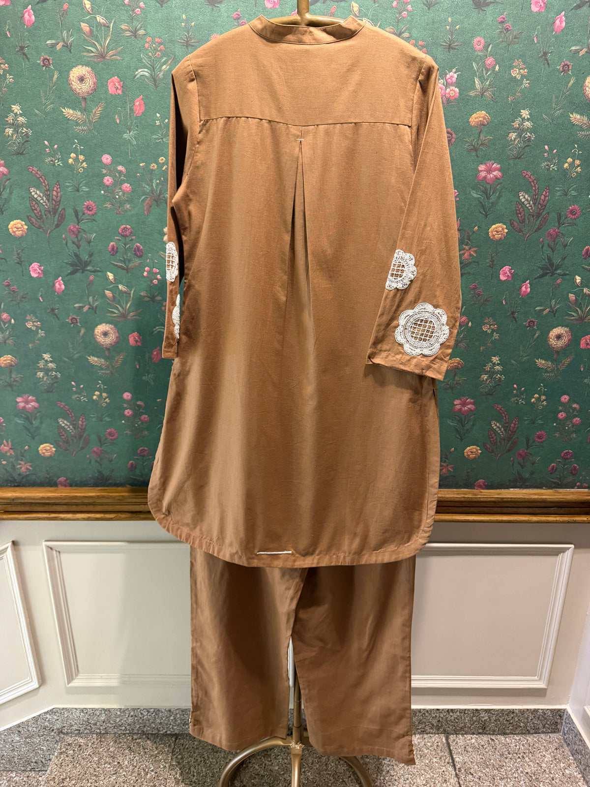 Warm Camel Brown Appliqué Khadi Cotton Kurta/Co-ord Set