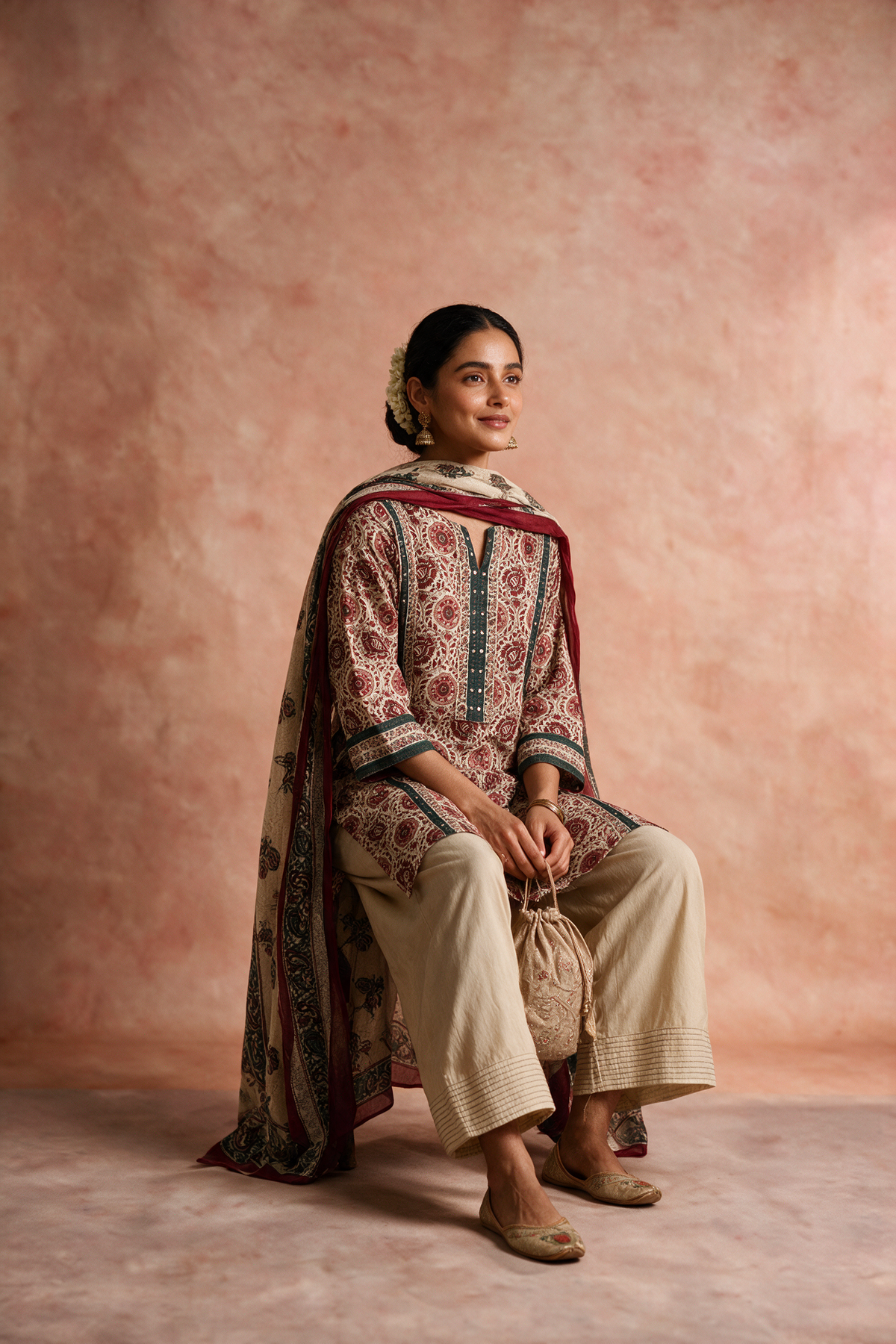 Maroon & Ivory Farshi Salwar Set