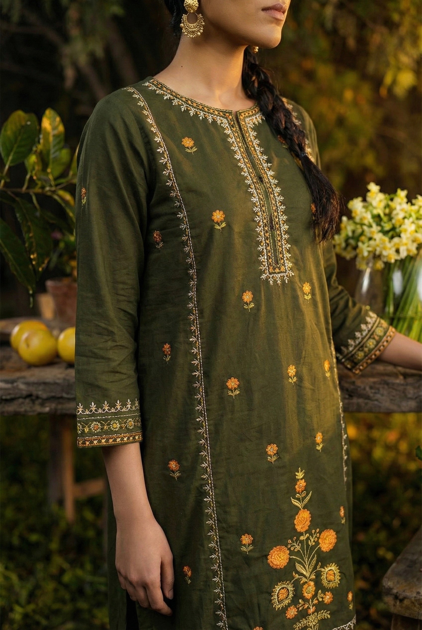 Gulbahaar Zariya Moss Green Embroidered Suit Set | HER-747