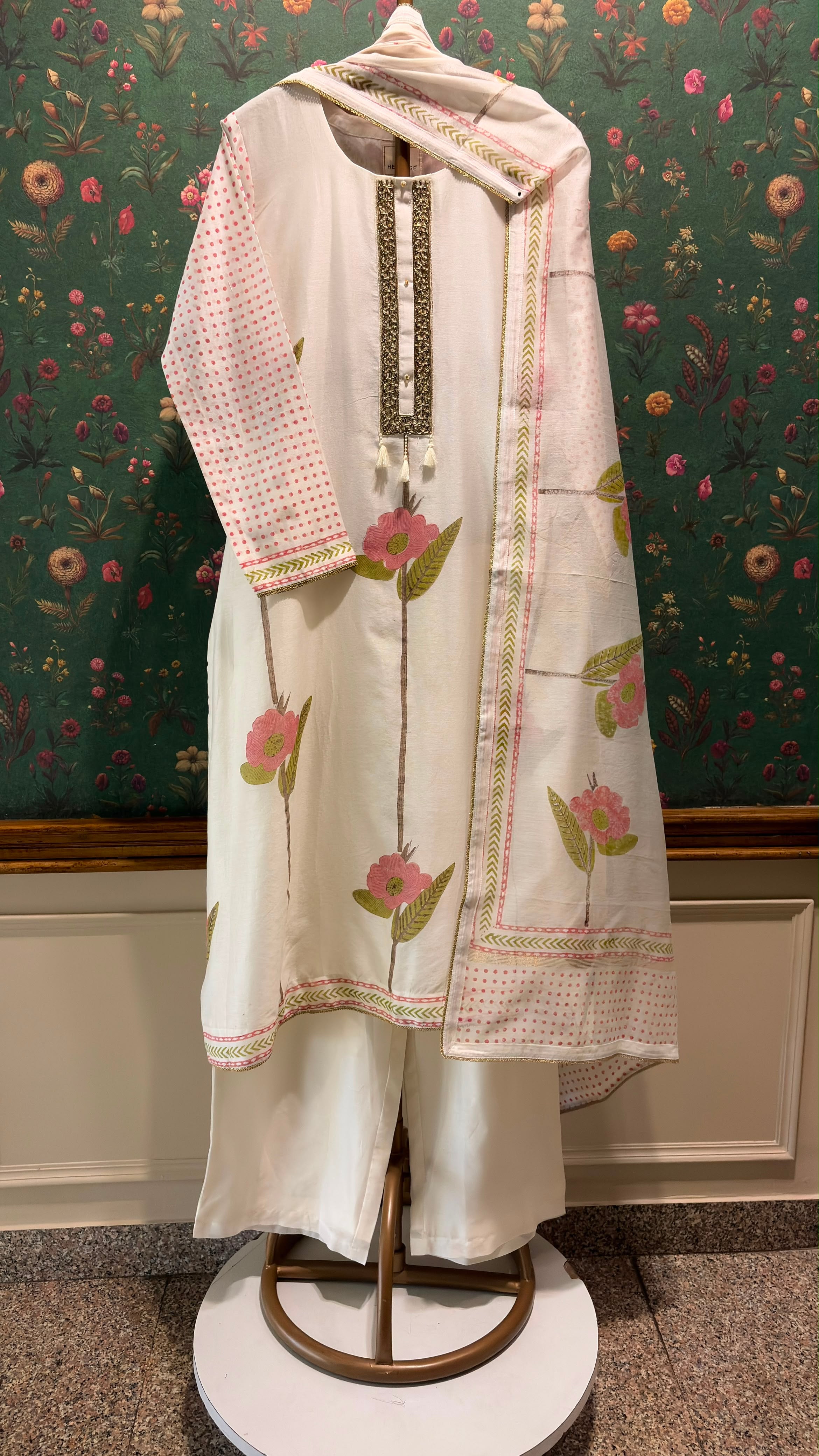 Ivory Floral Pure Chanderi Suit Set
