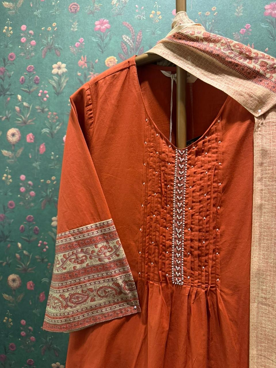 Rust Orange A-Line Cotton Suit Set | HER-693
