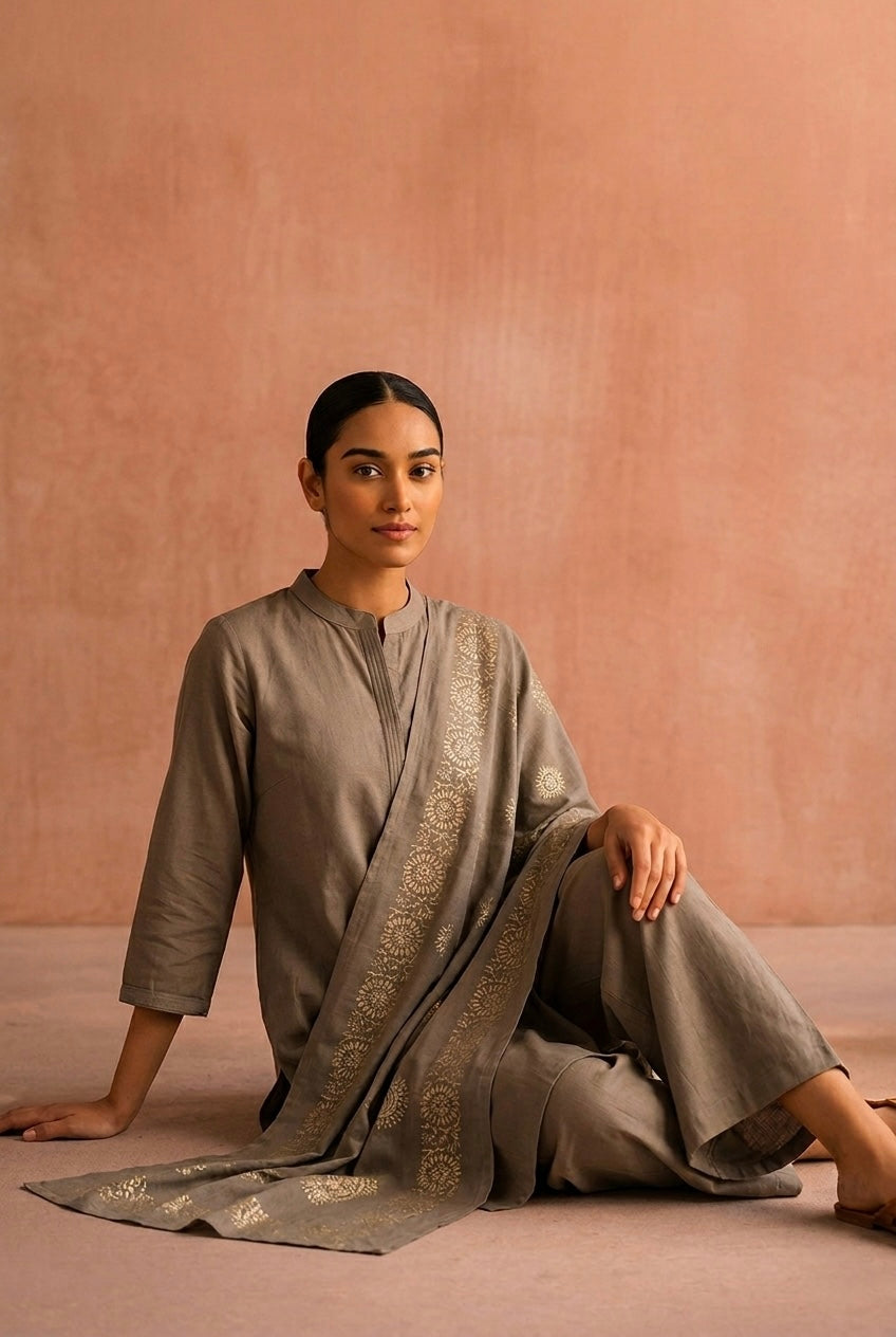 Taupe Minimal Cotton Suit Set | HER-704