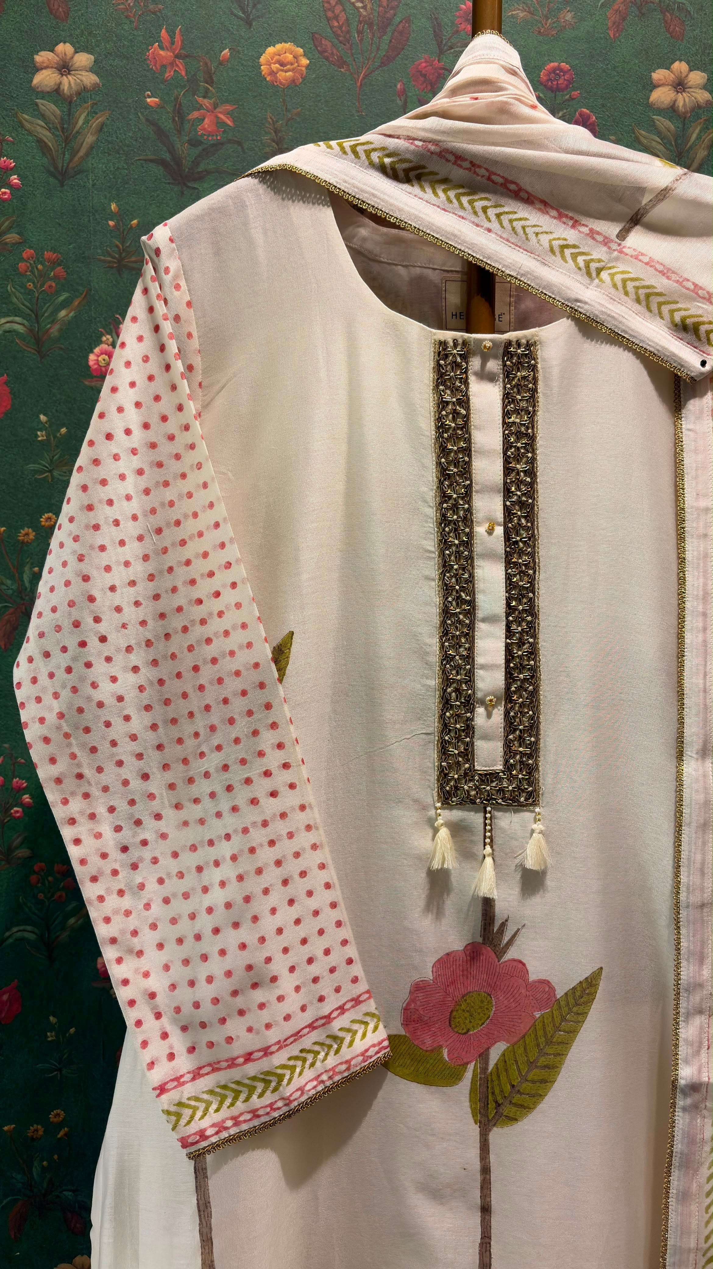 Ivory Floral Pure Chanderi Suit Set
