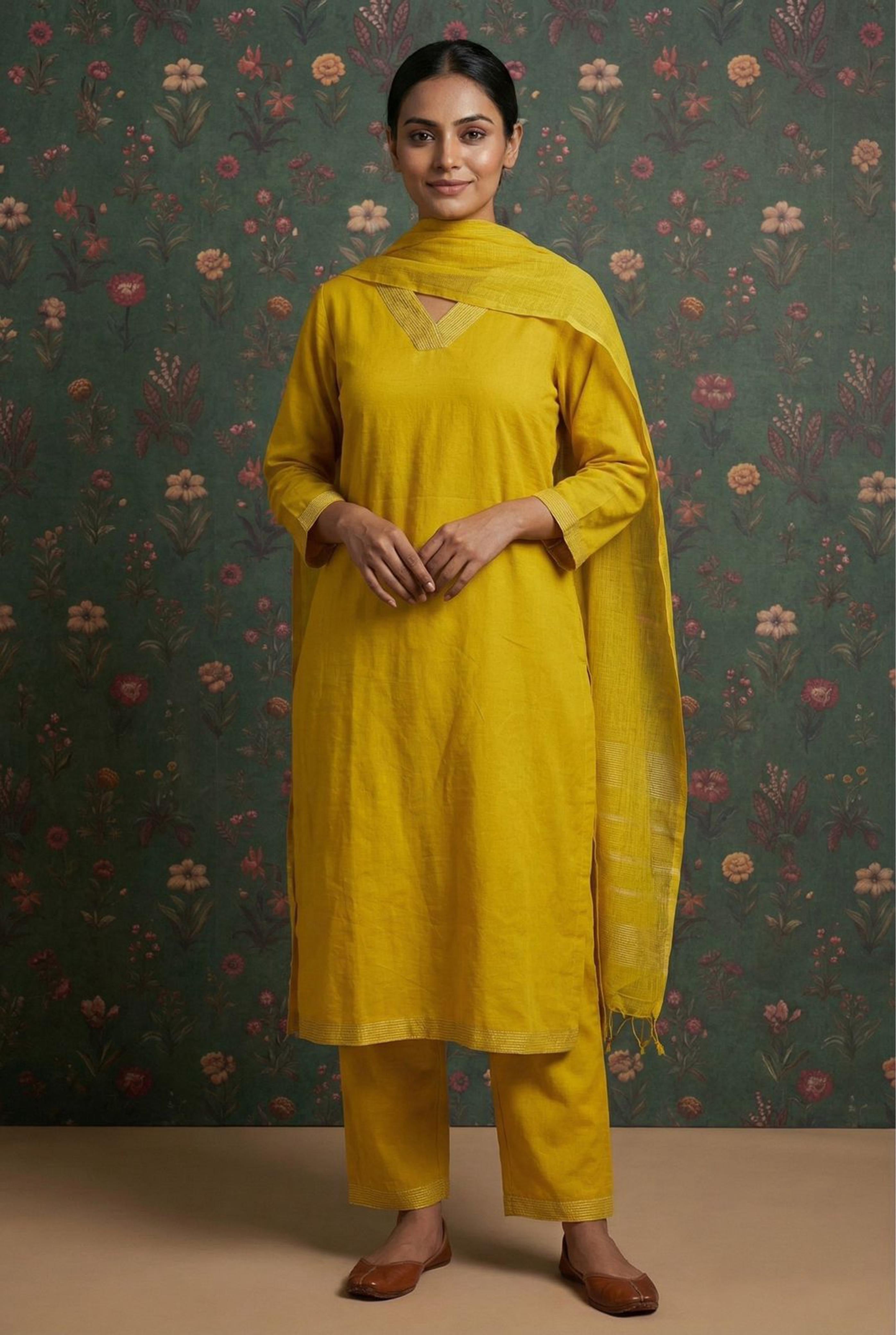 Tailored Yellow Cotton Suit Set | HER-529