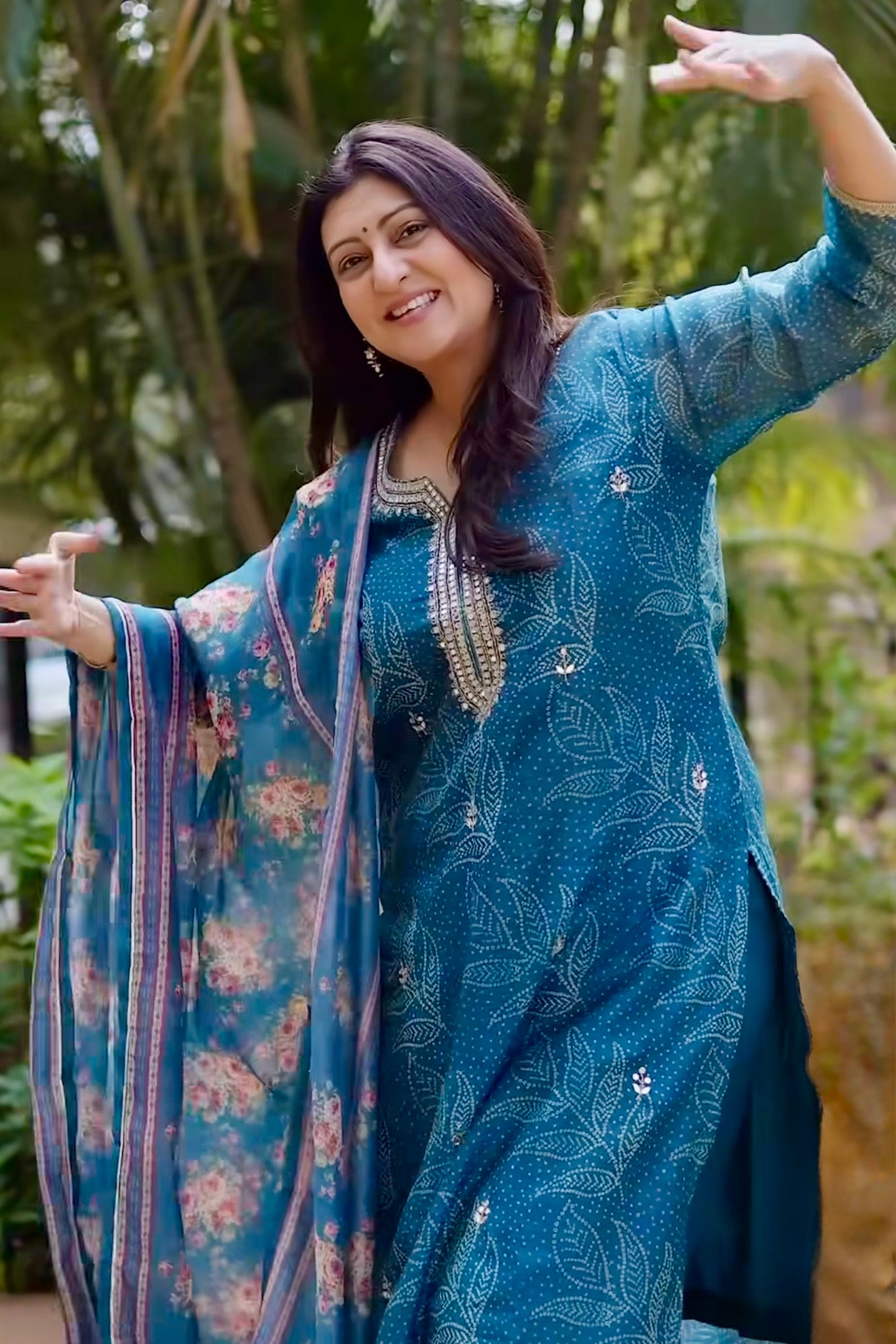 Blue Straight Fit Chanderi Suit Set | HER-412