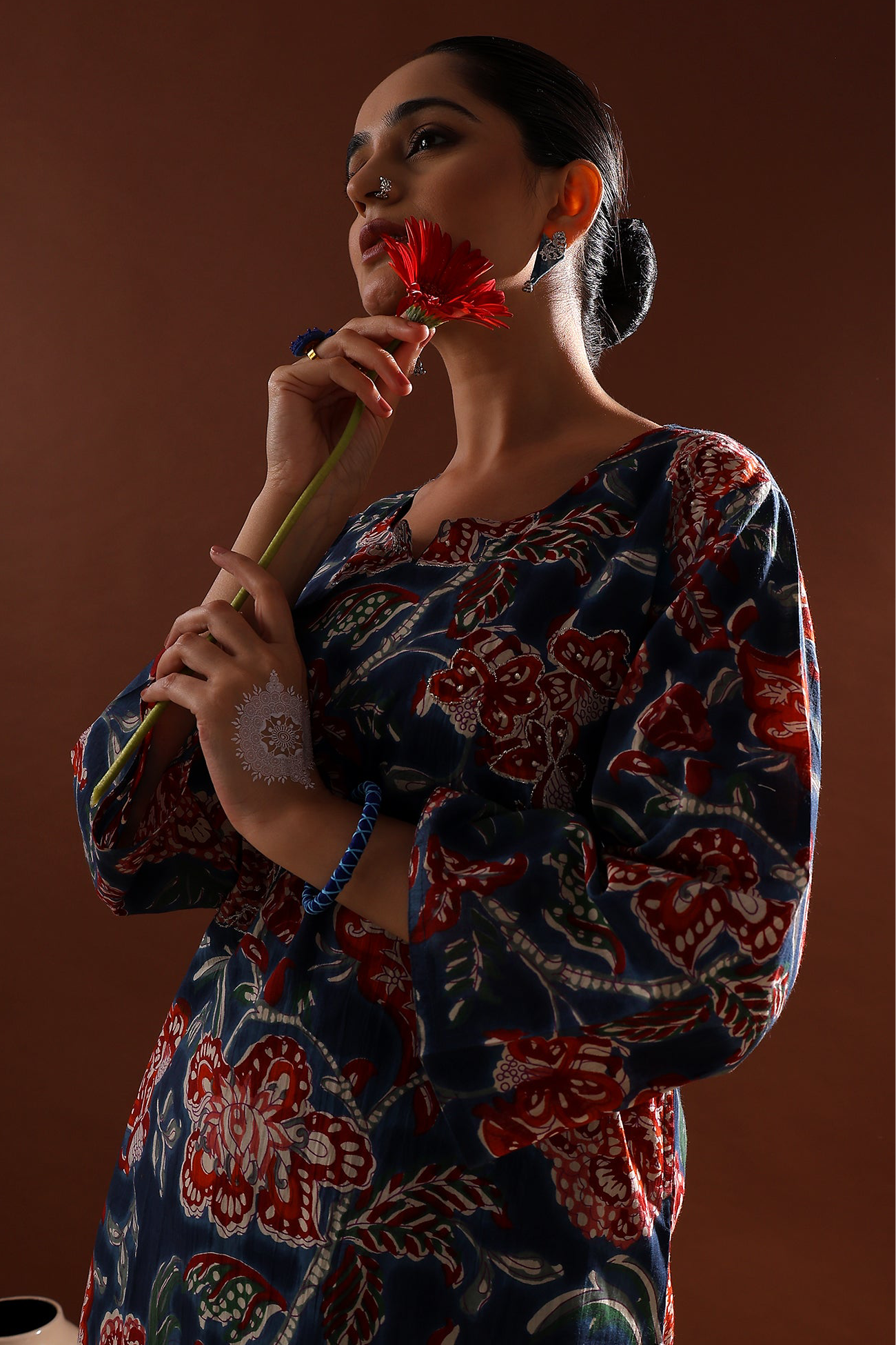 Navy Blue Floral Cotton Co-ord Set | HER-533