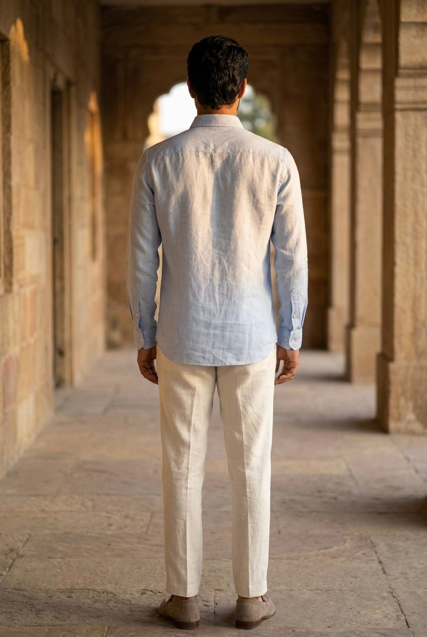 Pastel Blue Men’s Pure Linen Full Sleeves Shirt