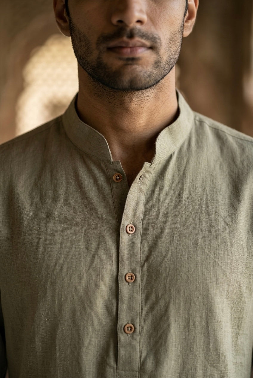 Men’s Pure Linen Kurta Pajama Set – Sage Green