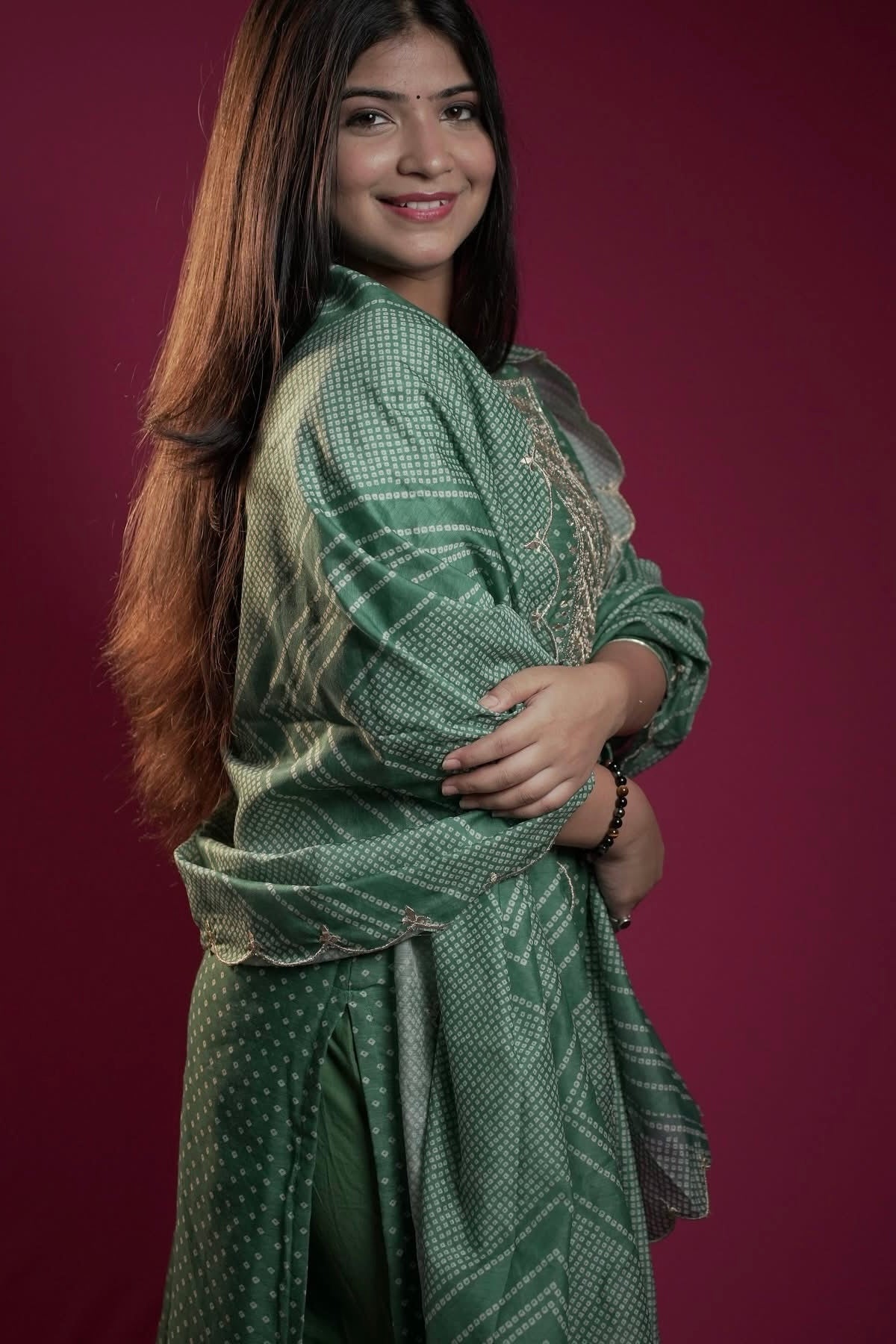 Teal Bandhani Chanderi Suit Set | HER-293