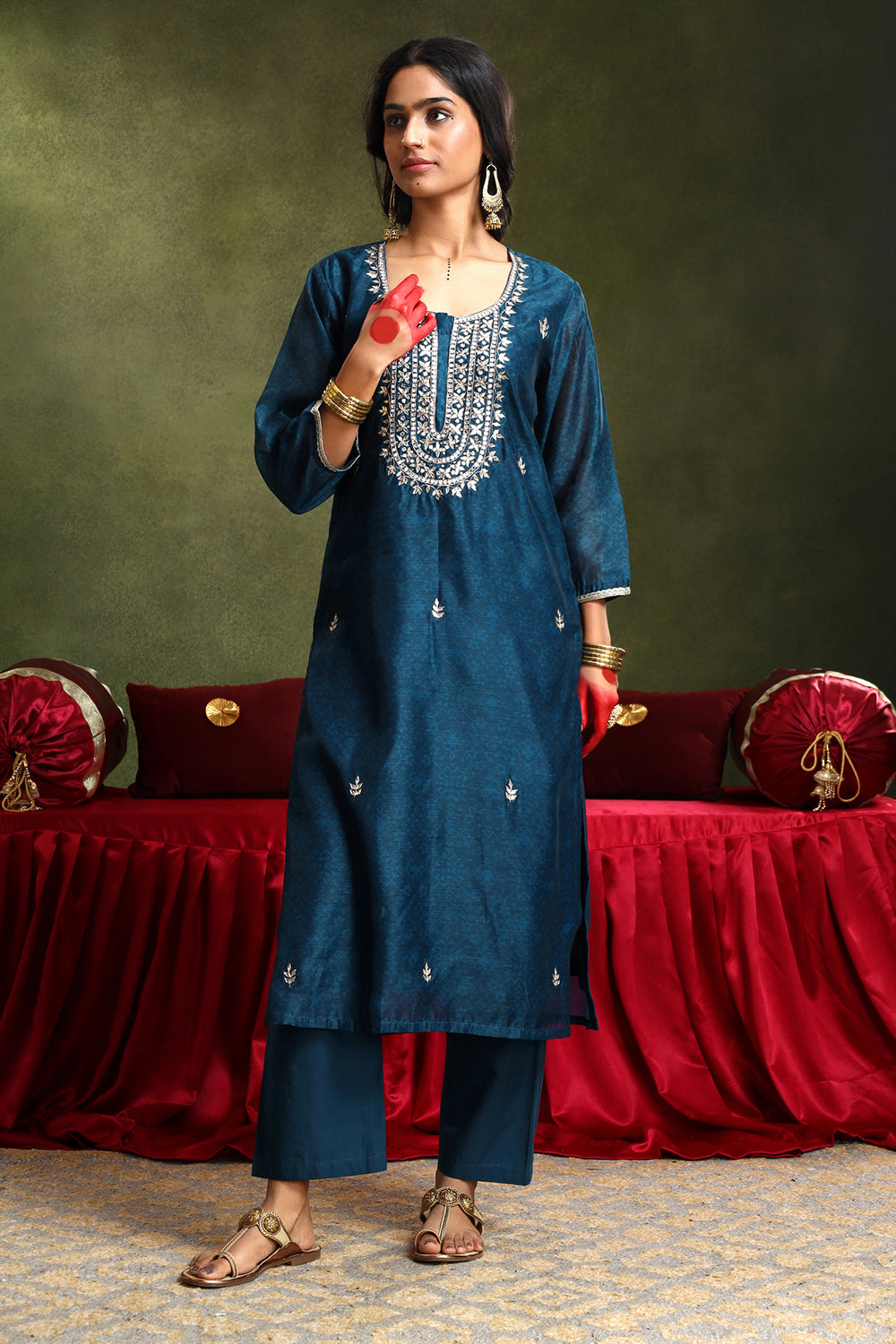 Falak Blue Chanderi Suit Set | HER-413